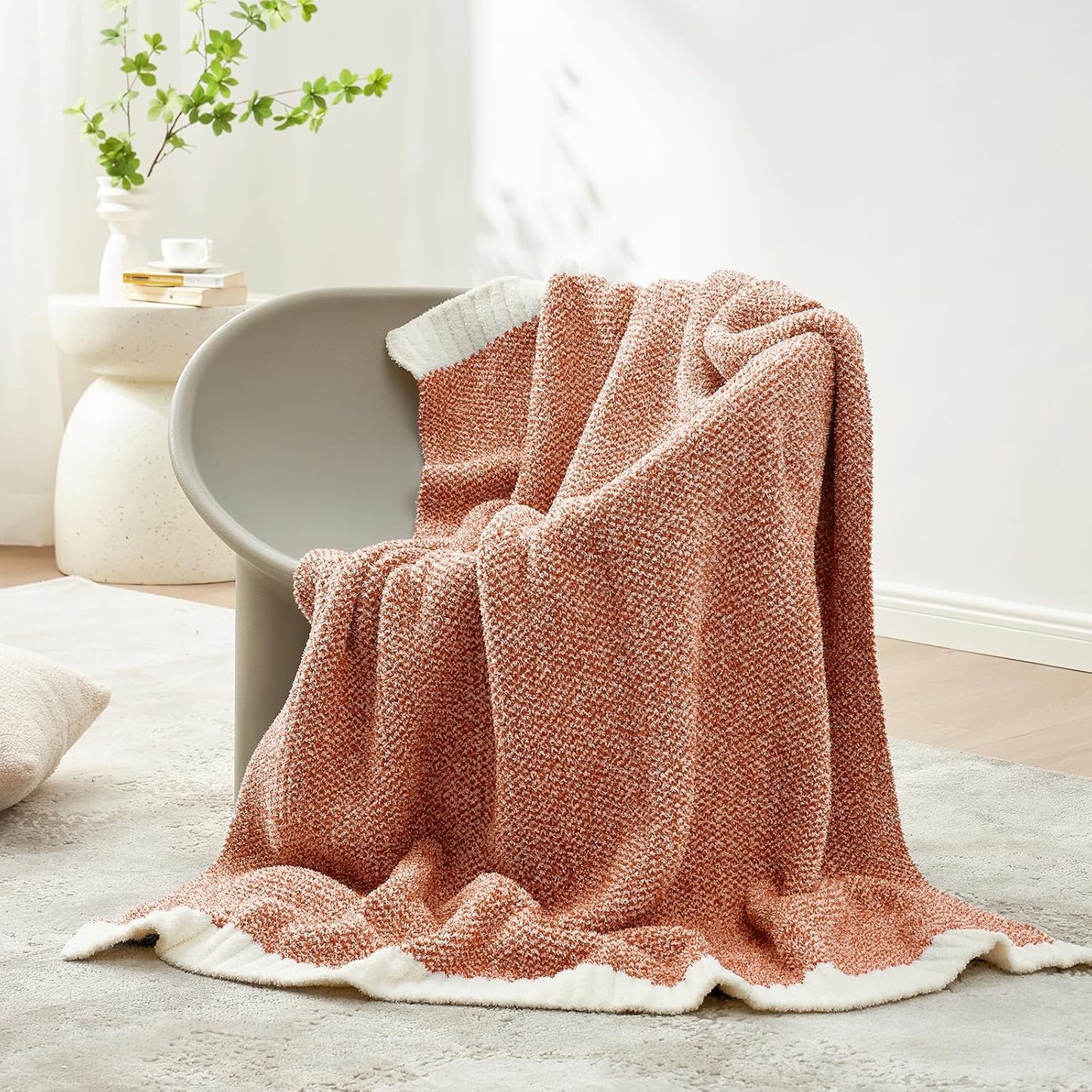 Snuggle Sac Orange Throw Blanket for Fall, Ultra Soft Warm Fall Blanket for Couch, Cozy Fuzzy Knit Microfiber Blankets and Throw Dupes for Sofa, Bed, Orange 50 x 60 inches