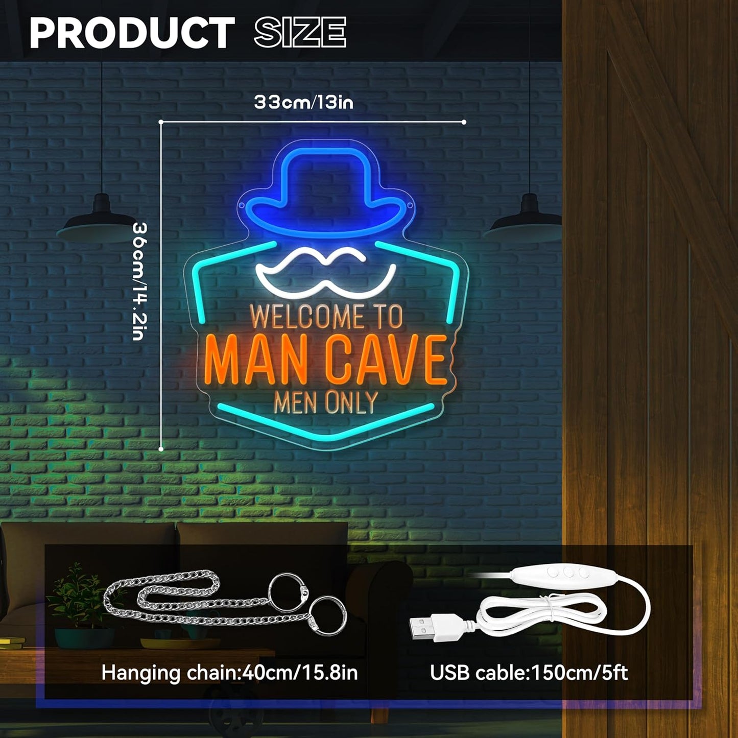 Man Cave Neon Sign, Gentleman Neon Signs for Wall Decor, Dimmable Acrylic Neon Lights for Man Cave Gamer Room Bedroom Bar Pub Party Decorations