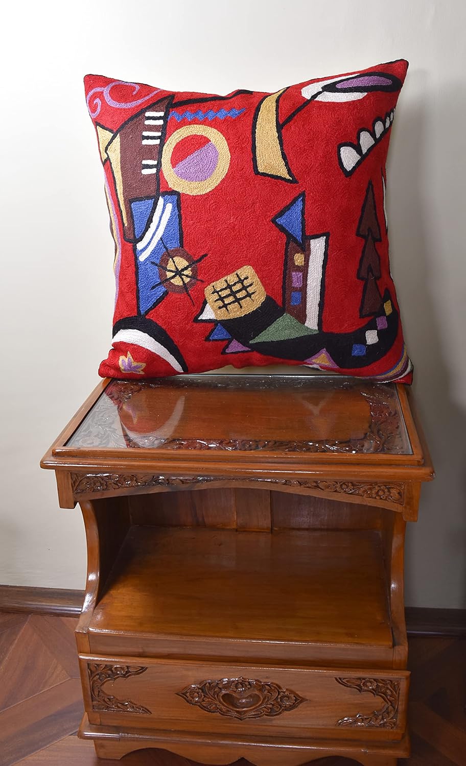 Kandinsky Red Abstract Pillow Cover Gegen Modern Pillowcase Scarlet Reds Abstract Chair Cushion Contemporary Pillow Farmhouse Pillows Couch Handembroidered Wool Size 18x18
