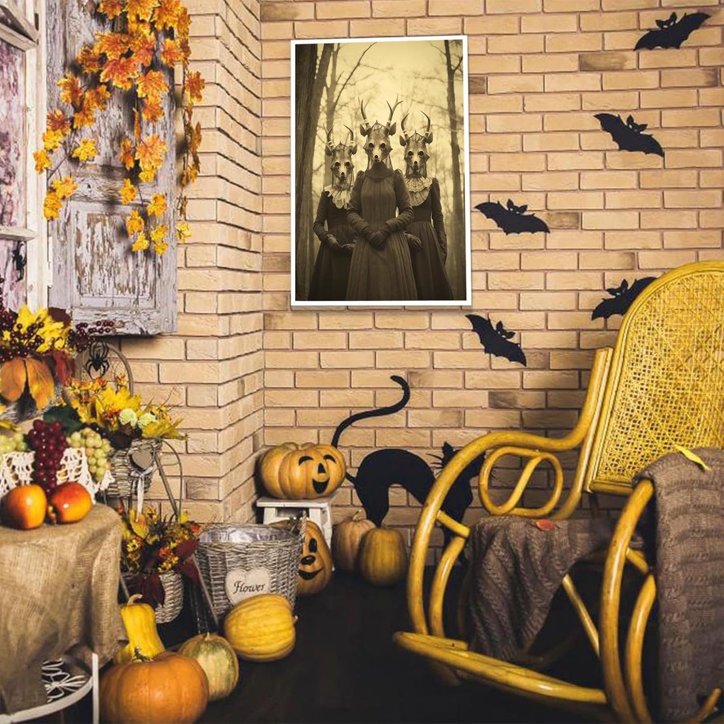 Vintage Horror Skeleton Spooky Three Skull In Occult Forest Posters Canvas Wall Art Poster Gothic Dark Academia Decor Creepy Print Retro Halloween Wall Decor 12X16inch Unframed