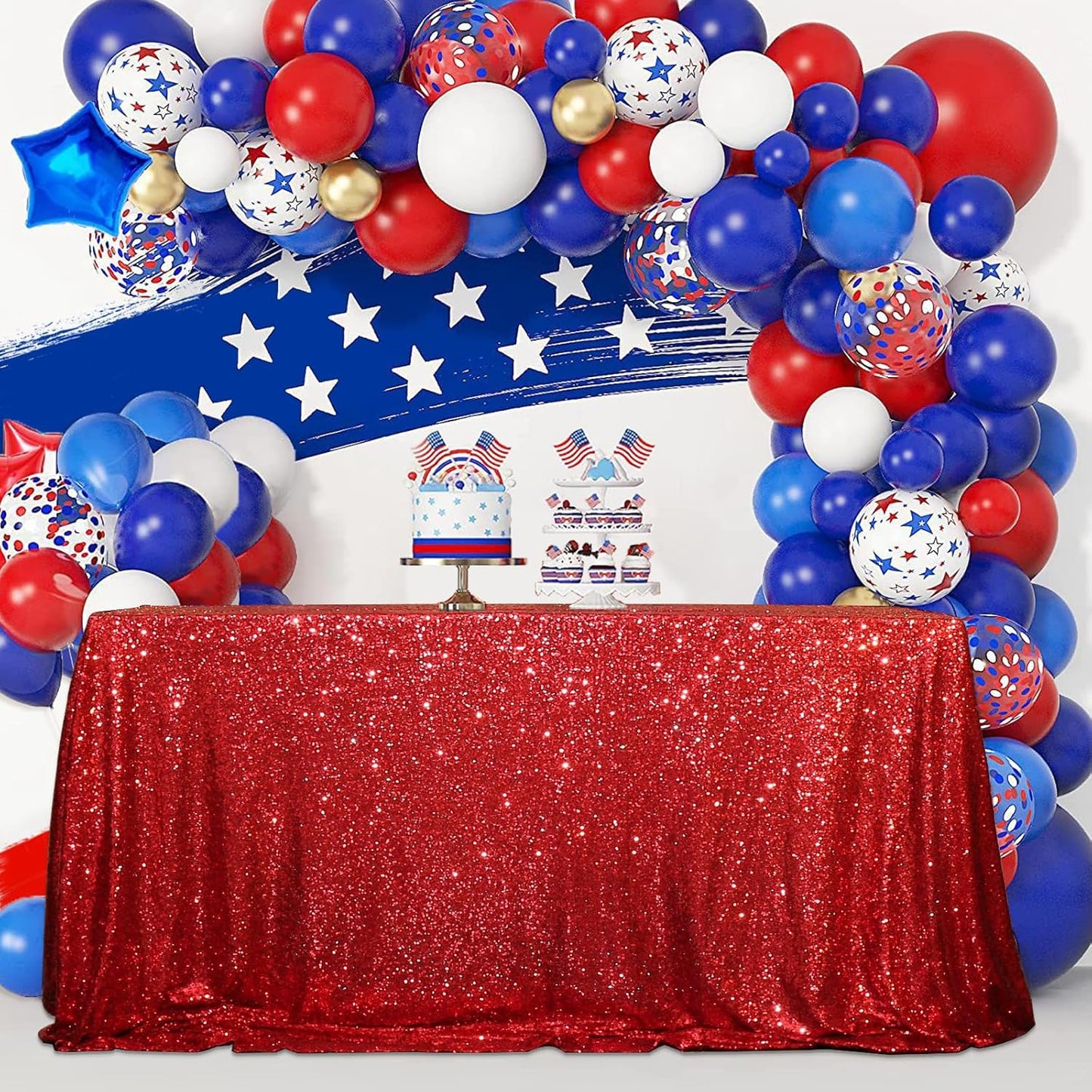 SquarePie Sequin Tablecloth 50 x 72 Inch Red Sparkly Table Linen for Wedding Party