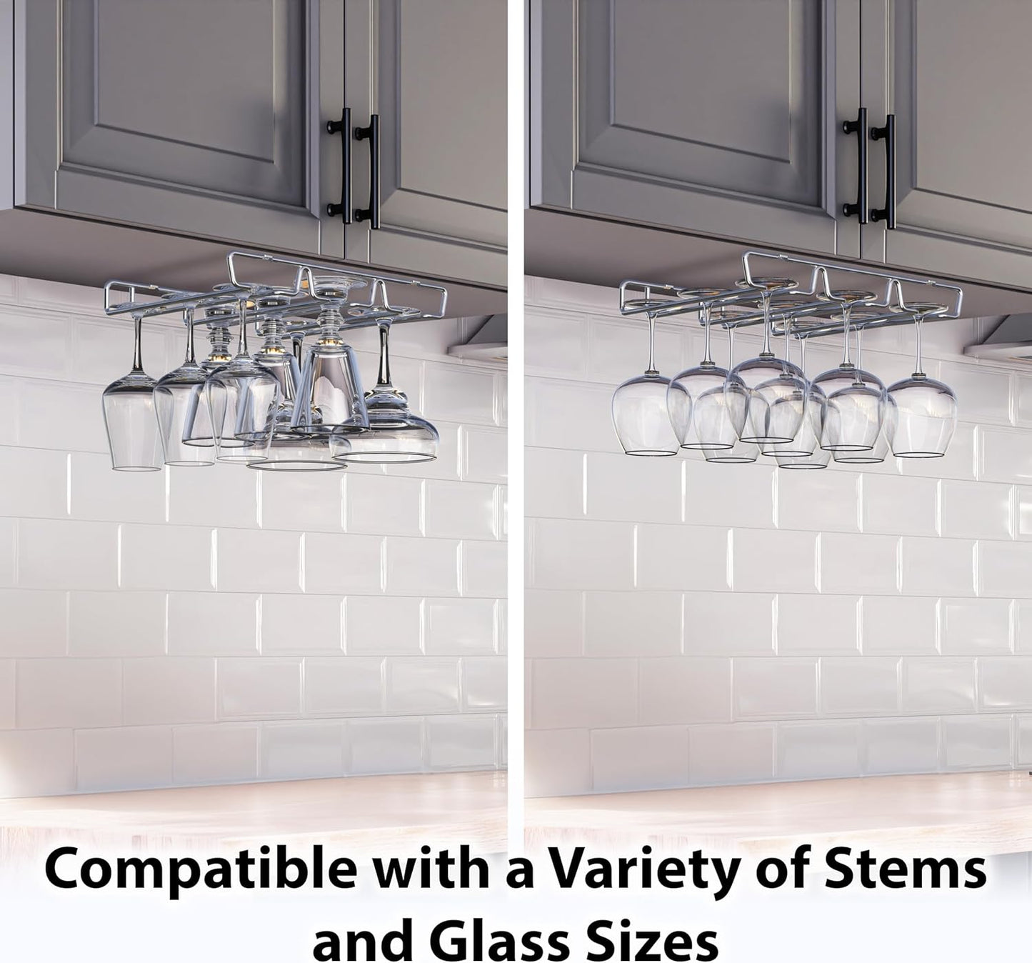 DecoBros Under Cabinet Wine Glass Stemware Rack Holder, Chrome