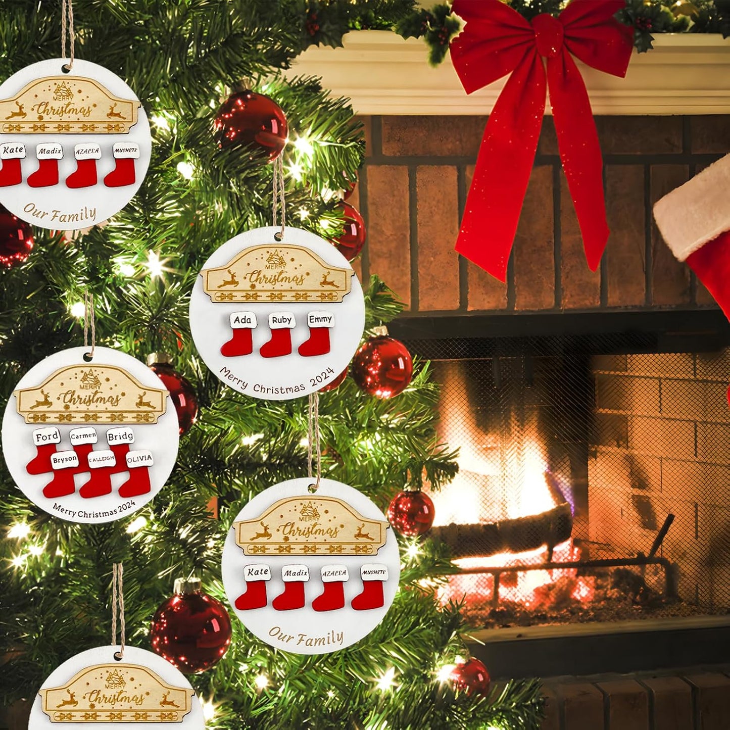 Personalized Christmas Ornaments 2025 with Names,1-7 Names Custom Ornaments for Christmas Tree Personalized Xmas Ornament Gifts for Family