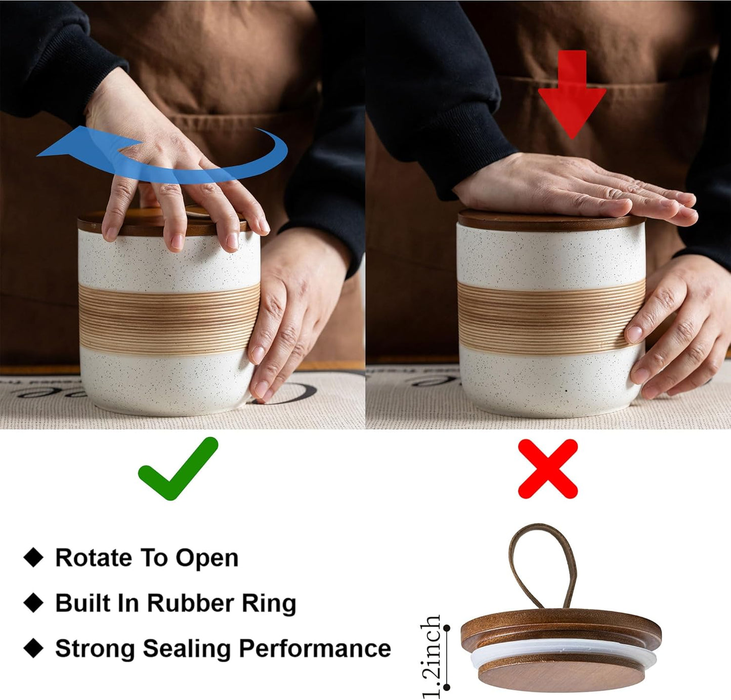 Large Storage Containers with Lids, Ceramic Coffee Container Kitchen Food Storage Jars for Spice Sugar Tea Bag, Stackable Decorative Jars for Counter, White & 61oz