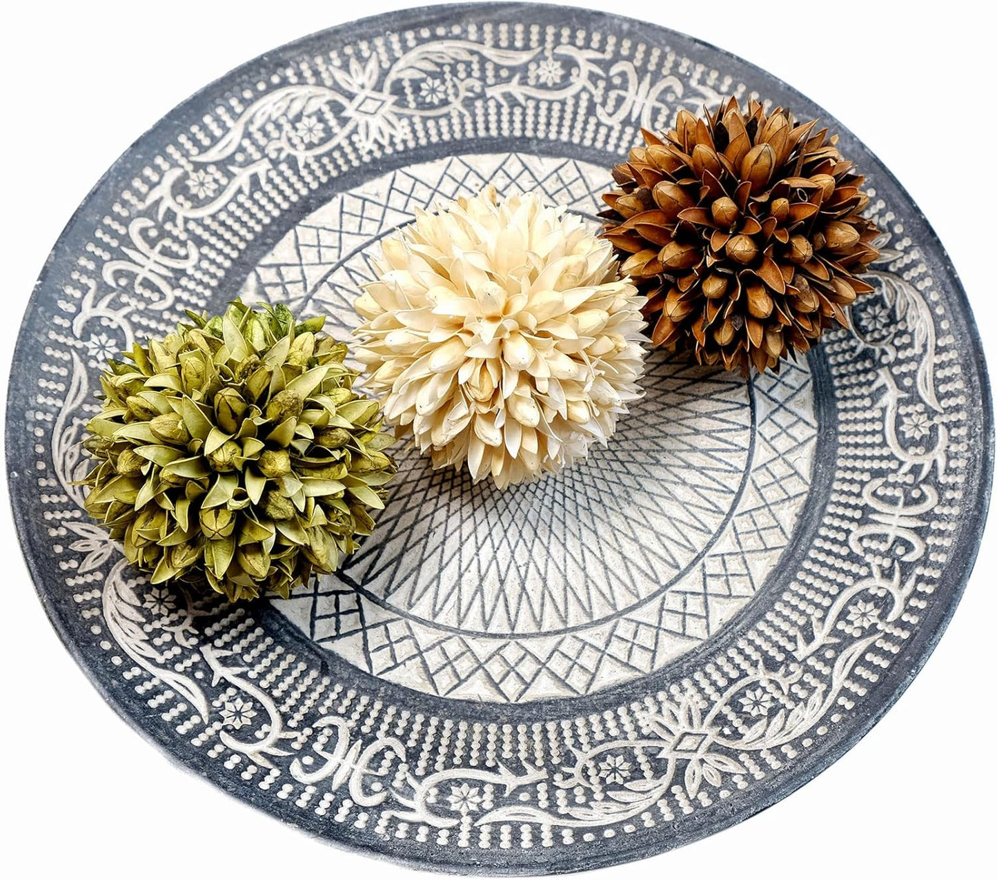 3.5inch Decorative Balls Bowl/Tray &Floral Orb/Ball with Dried Potpourri, Artificial Decorative Balls for Vase Bowl Filler Table Decor for Home,Spa,Reiki, Set of 3