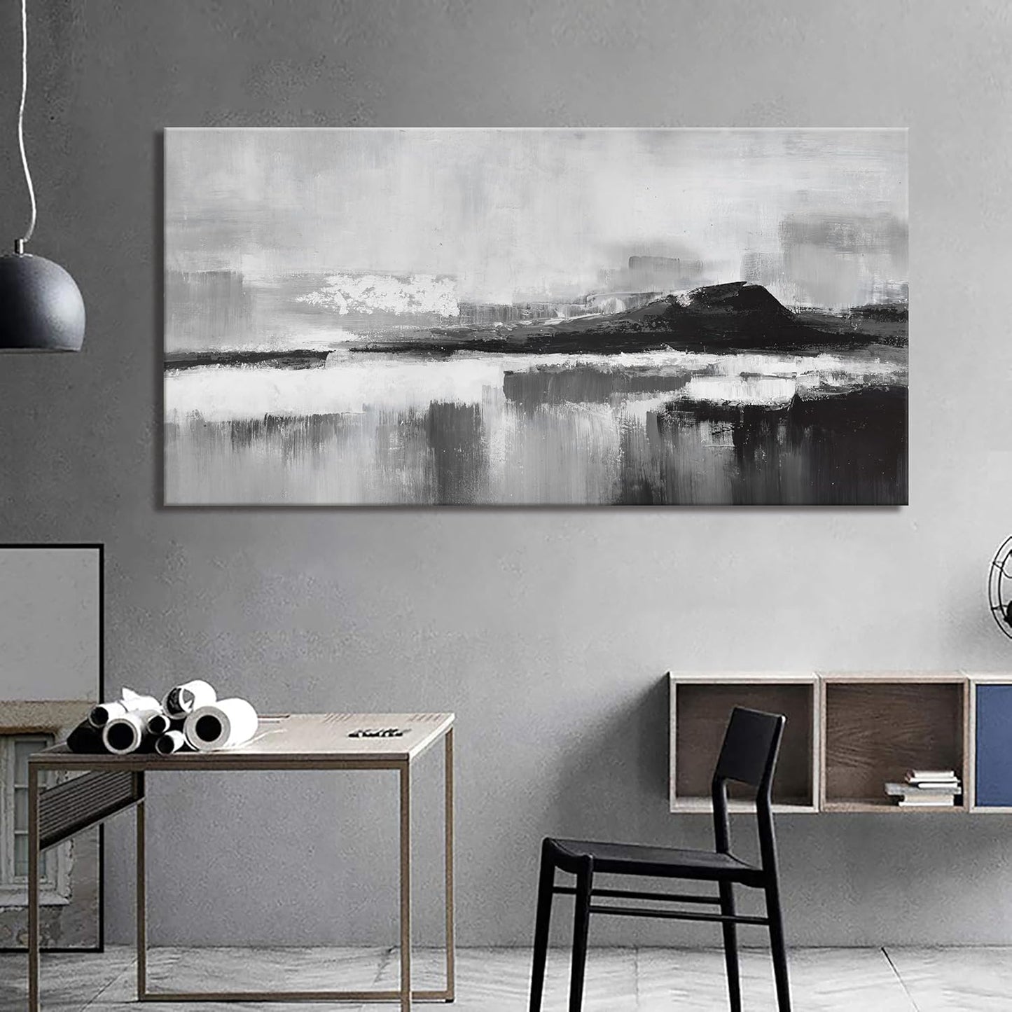 Modern Abstract Wall Art - Black & White Canvas Prints for Living Room, Bedroom, Kitchen & Office - 24x48