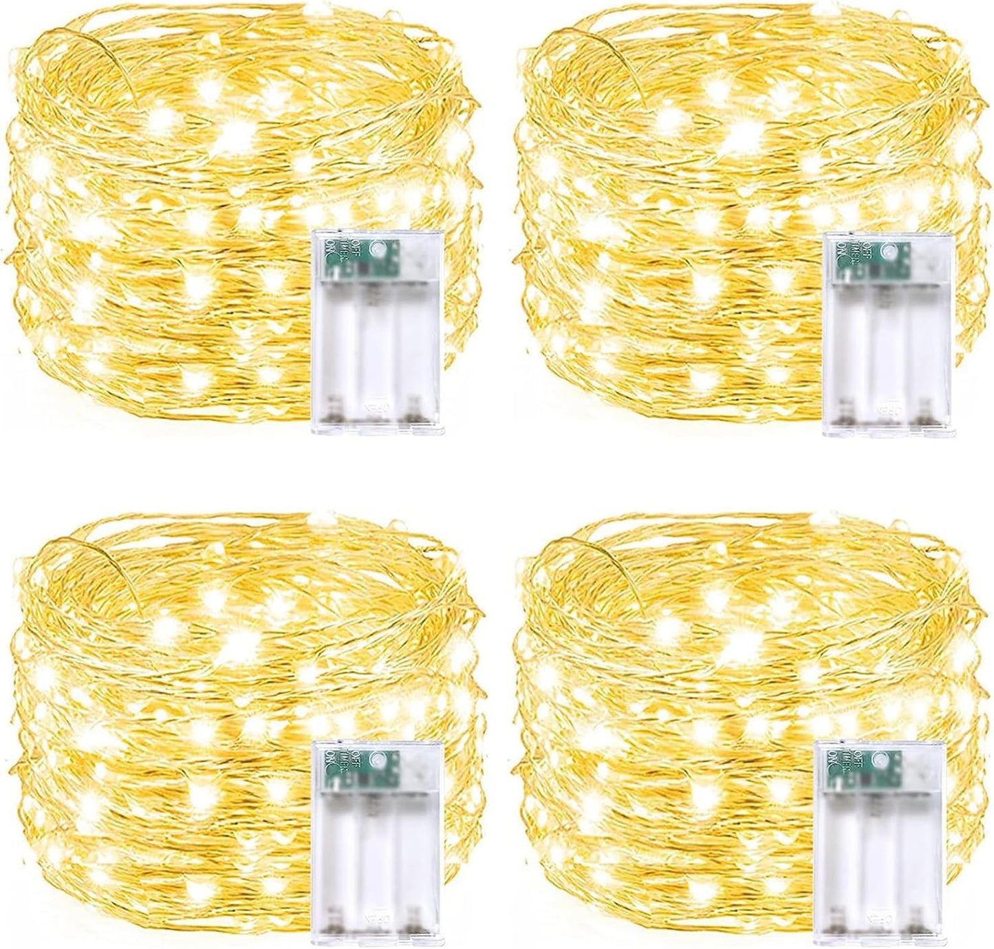 4 Pack 60 LED Fairy Lights Battery Operated with Timer, 20FT Waterproof Twinkle Lights Indoor Outdoor, Cuttable String Lights for Bedroom, Wedding, DIY, Centerpiece, Christmas Decorations (Warm White)