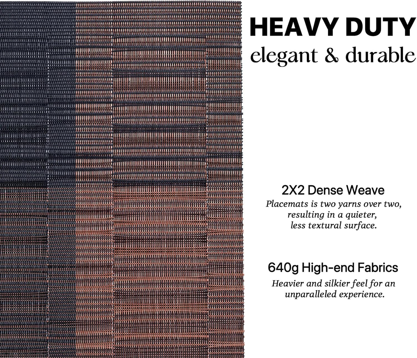 LEXMORE Placemats Set of 4 Vinyl/Plastic Woven Place Mats for Kitchen Table Indoor/Outdoor Washable Placemat Wipeable Dining Table Mats(Ombre Brown Black)