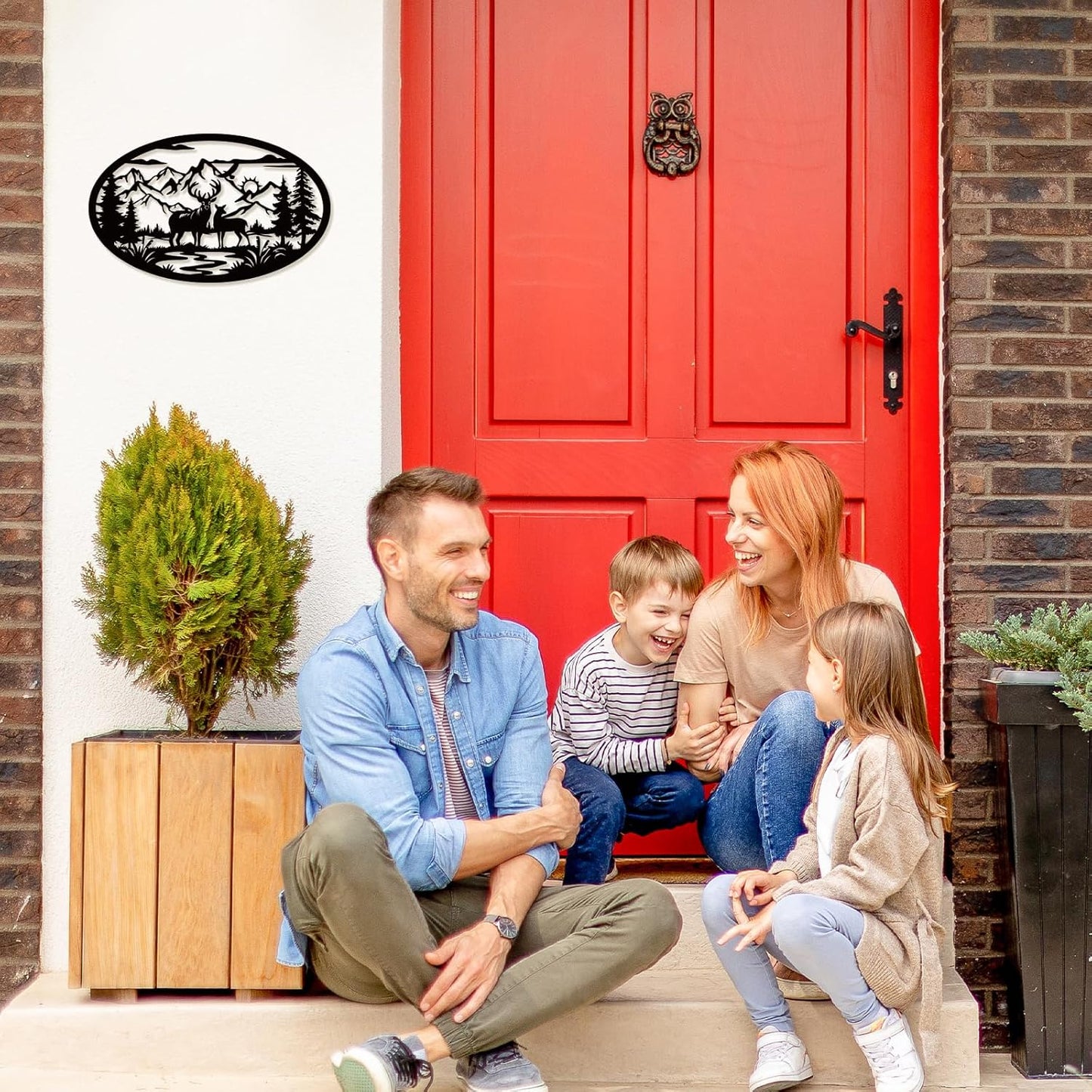 Rustic Metal Deer Cabin Sign, Christmas Gift for Living Room,Welcome Sign, Deer Outdoor Metal Wall Art, Great Gift for Hunters, Cabin Deco