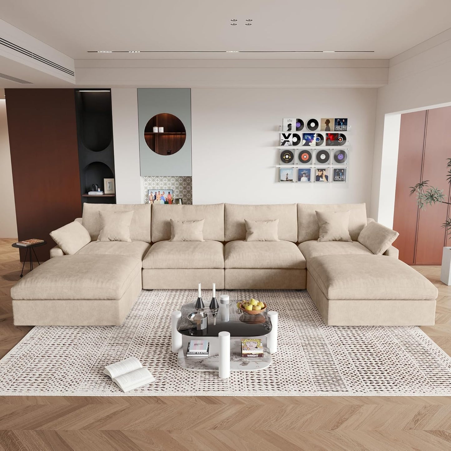 JACH U-Shaped Sectional Couches for Living Room, Cloud Sectional Couch with Deep Seat, 155.9" Modular Sofa with Chaise, Covers Removeable & Washable, Sofas Furniture for Living Room, Khaki