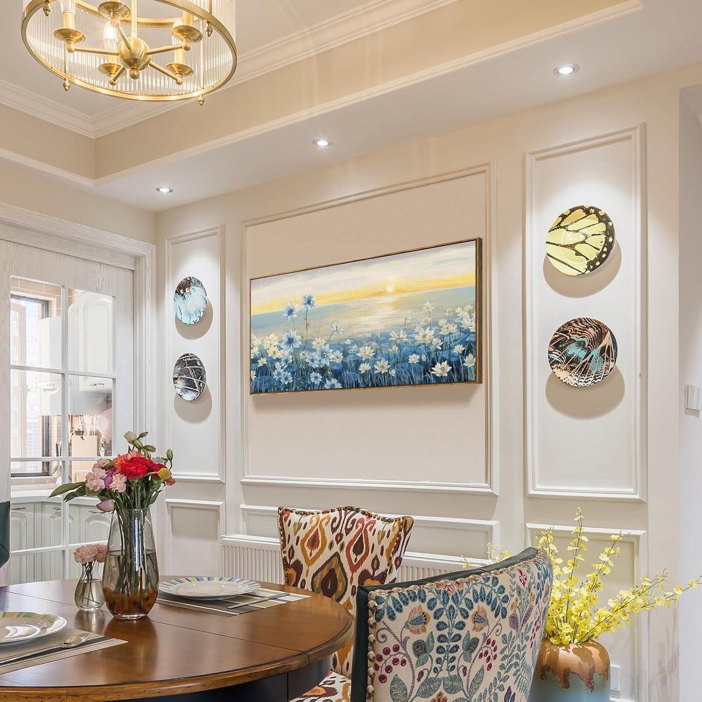 Large Framed Wall Art for Living Room Bedroom Office Decor, Modern Beach Canvas Wall Art Coastal Ocean Nature Blue Artwork Floral Sunrise/Sunset Zen Landscape Flower Wall Picture 48x24“