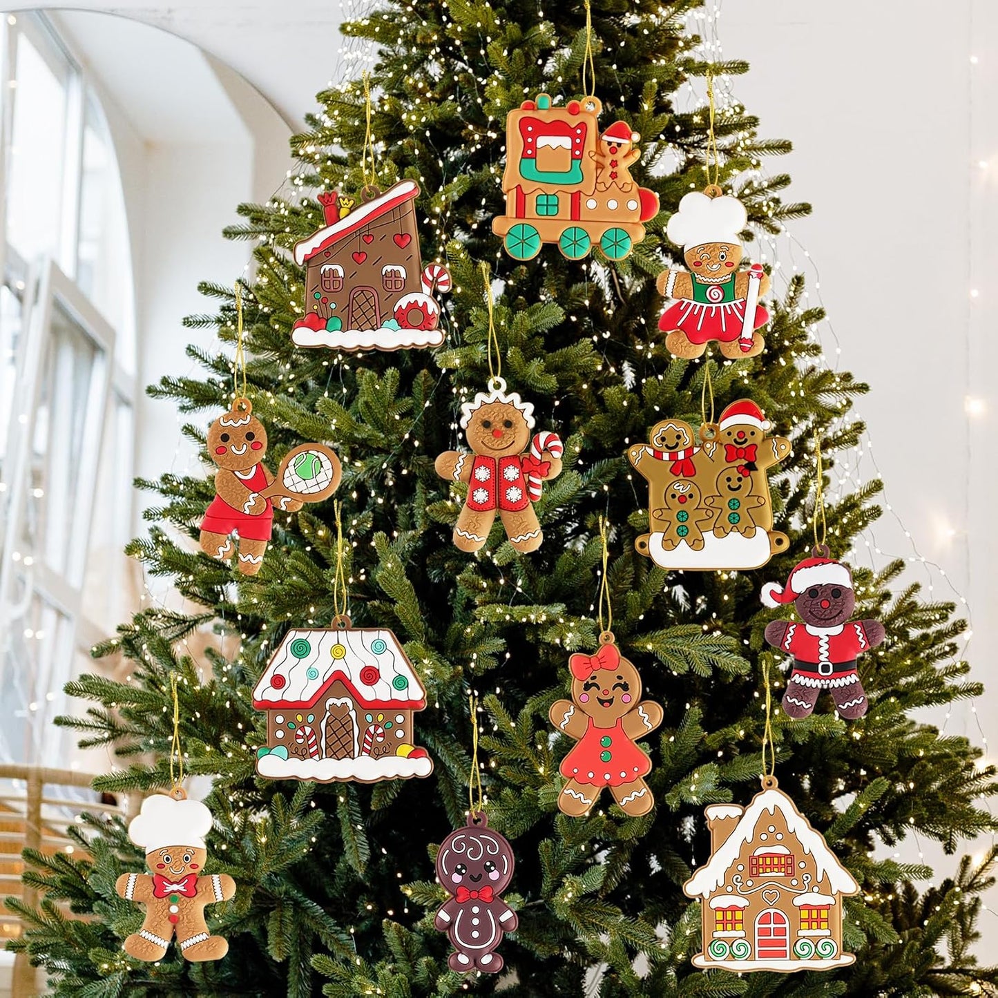 36pcs Gingerbread Man Ornaments for Christmas Tree, Assorted Gingerbread Figurines Decorations with Gingerbreads House Ornaments for Holiday Christmas Tree Home Decor