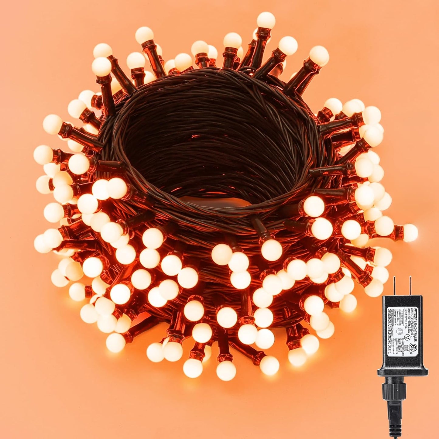 Brizled Orange Halloween Lights, 66ft 200 LED Orange Lights String Connectable, 8 Modes Outdoor Halloween Lights, Berry String Lights with Timer Plugin for Garden Tree Indoor Party