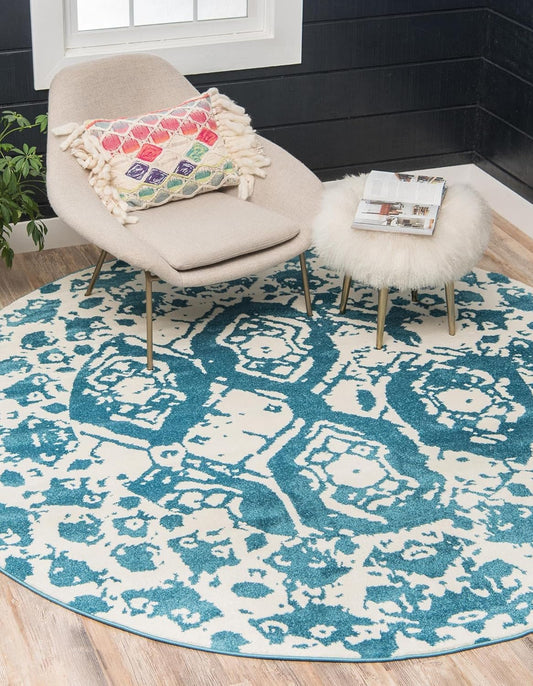 Unique Loom Rosso Collection Vintage Traditional Distressed Blue Round Rug (8' 0 x 8' 0)