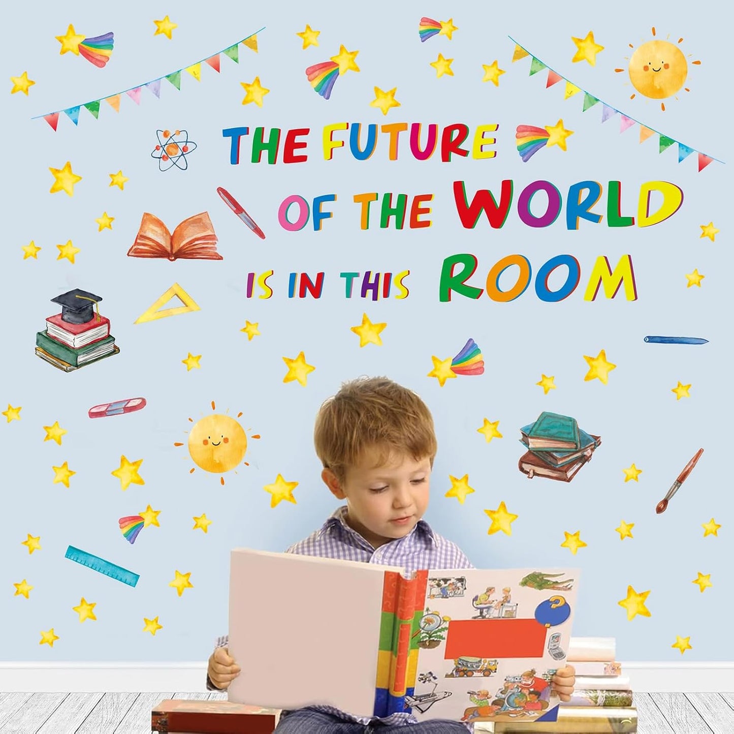 Colorful Inspirational Quote Wall Decals,The Future of The World is in This Room Stickers,Positive Classroom Wall Decals,Motivational Window Sticker for Classroom School Room Playroom Nursery