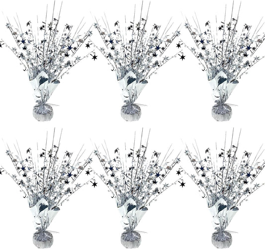 6 Pack Metallic Foil Spray Centerpiece Star Table Decoration Burst Table Centerpieces for Birthday Wedding Anniversary Graduation Holiday Party Supplies Decor, Silver