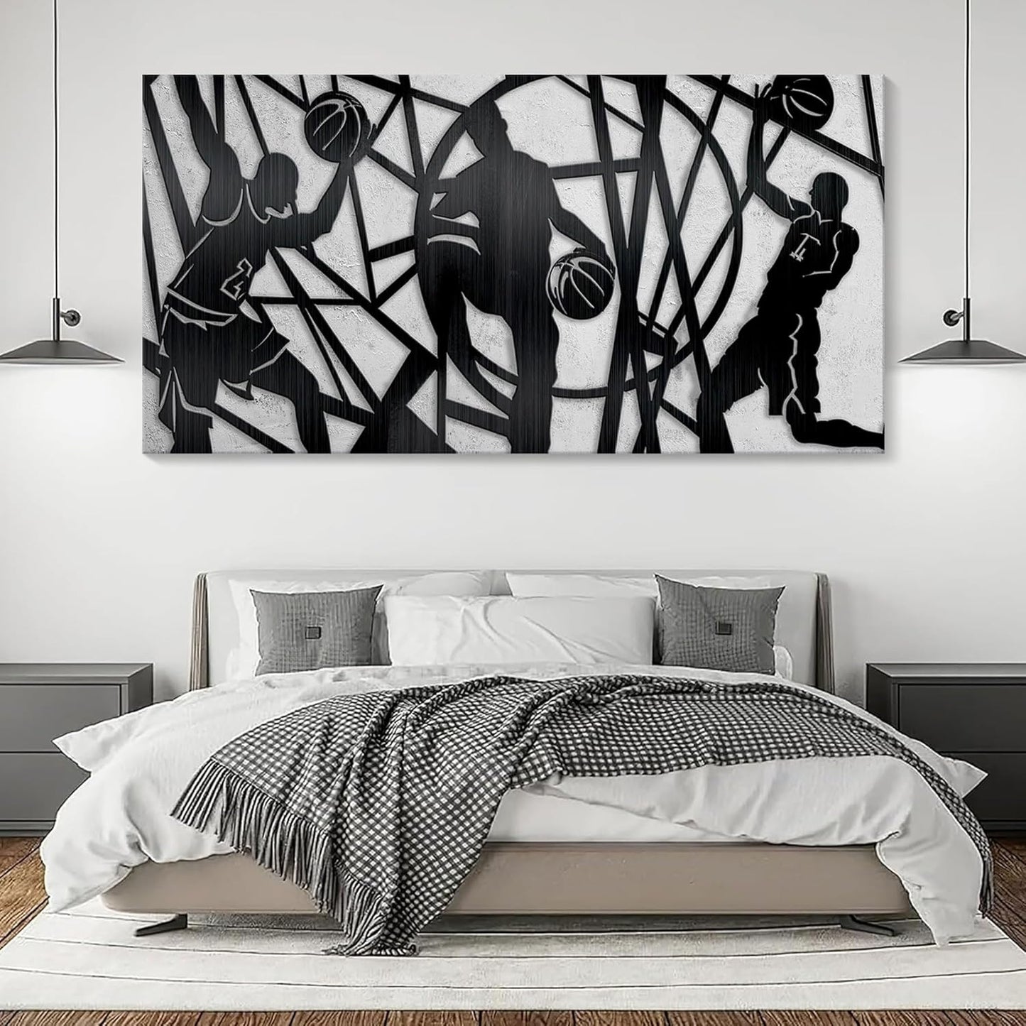 Large Sports Wall Art, Black and White Wall Art Basketball Poster Canvas Print Modern Pictures Paintings Ready to Hang Boys Teen Room Bedroom Home Office Gym Decor 29x58 IN