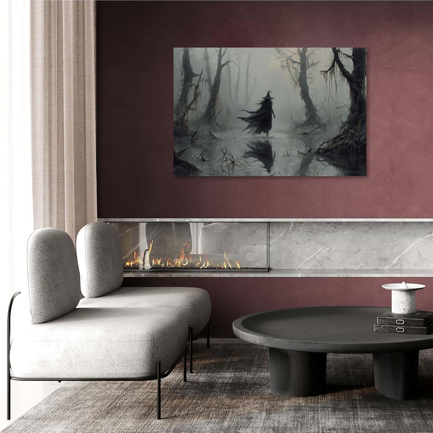 JFHCQJPK Vintage rustic swamp witch poster dark moody wall art gothic horror season halloween print for home decor retro dark moody painting24x36in Frameless