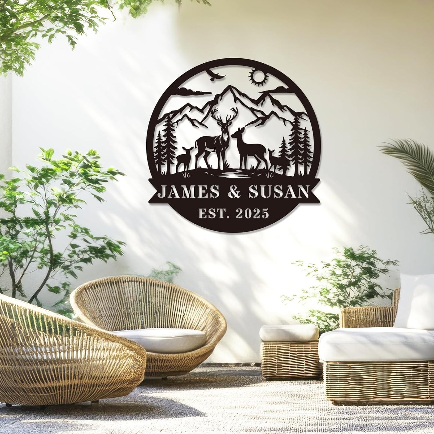 Personalized Rustic Metal Deer Cabin Sign, Outdoor Welcome Sign for Front Porch, Great Custom Metal Name Sign Gift for Hunters, Farmhouse Cabin Decor