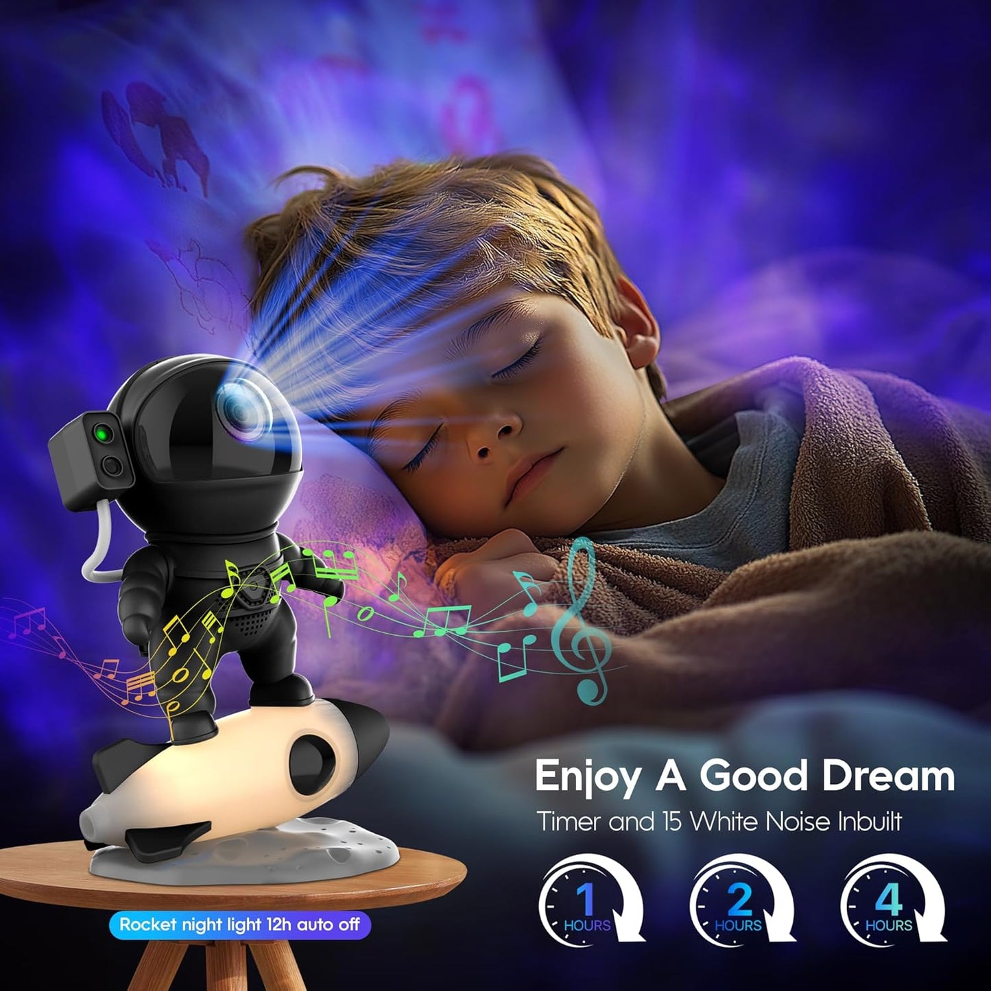 Astronaut Galaxy Projector, Star Projector Rocket Night Light for Kids Room, 360° Adjustable Magnetic Head, Bluetooth Speaker, Timer, White Noise with Remote APP Button Control Idea for Gift