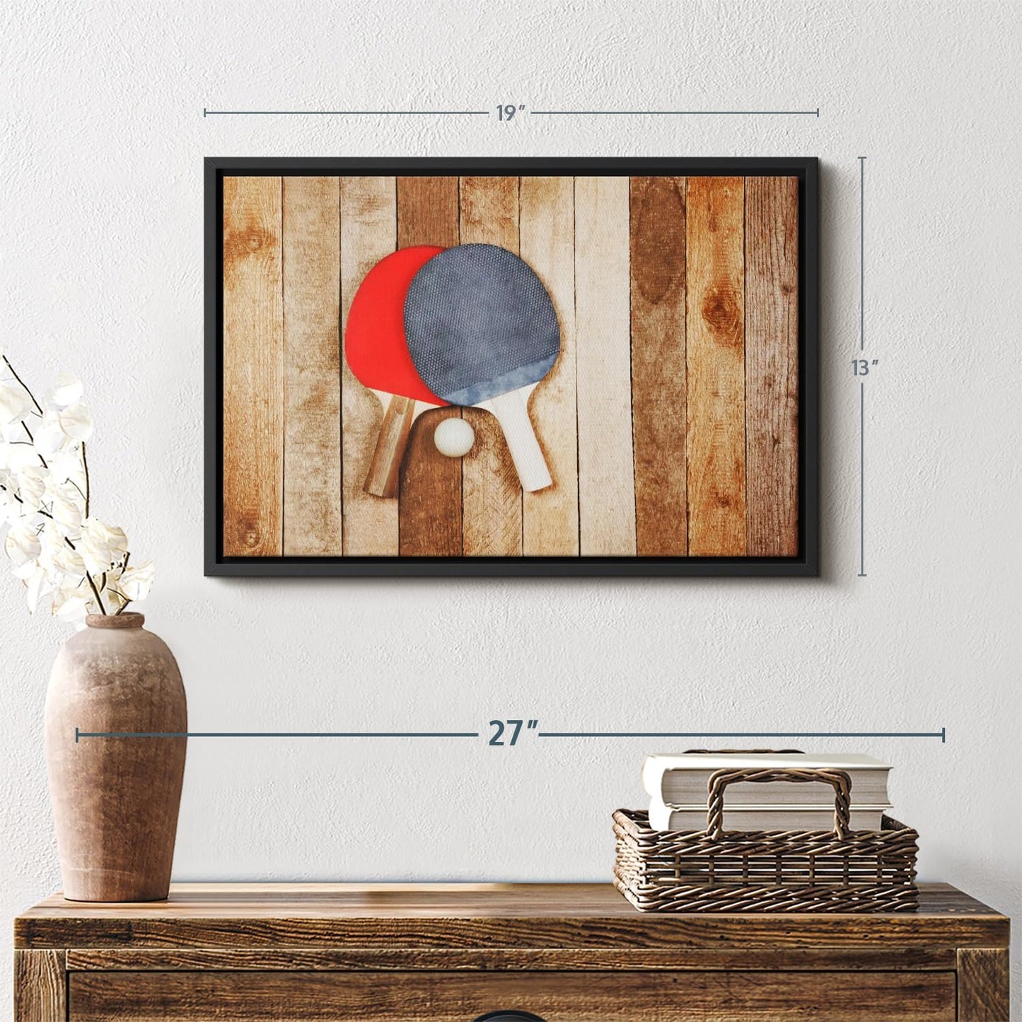 ElephantStock Ping Pong Wall Art - Horizontal Framed Canvas - 1-Piece Living Room Wall Decor - Photography Canvas Print - Brown and Red Decor for Wall - 19" X 13"