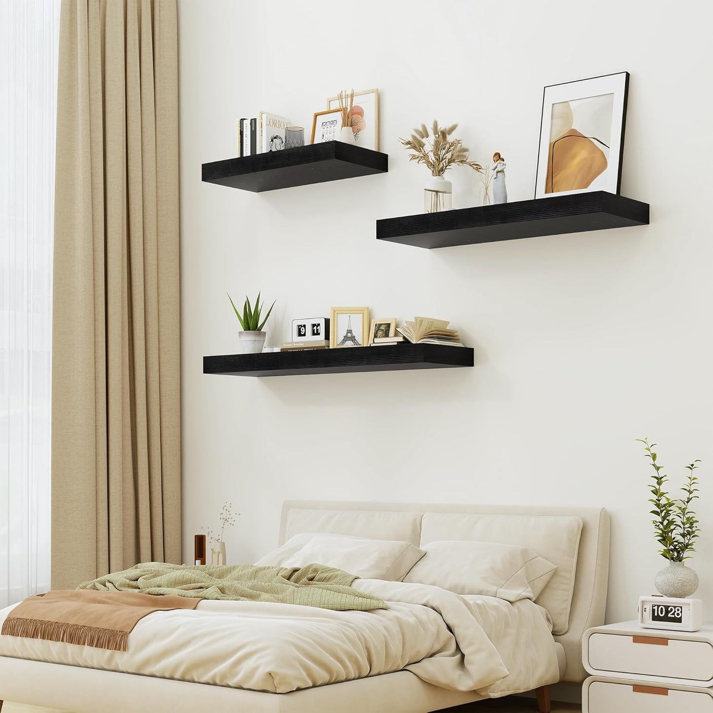 Heimlove Black Bathroom 12'' Deep Floating Shelves for Wall - Shelf Over Toilet Wall Mounted Farmhouse 24 inches,Rustic Wood Shelves Decor & Storage,Set of 1