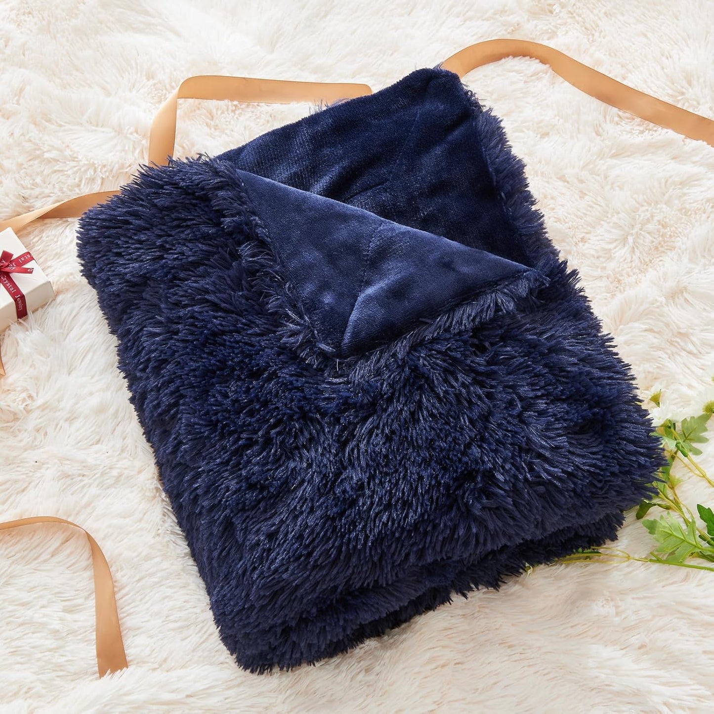 GONAAP Fuzzy Faux Fur Throw Blanket Twin Size Dark Navy Super Soft Cozy Plush Fuzzy Shaggy Blanket for Couch Sofa Bed (Dark Navy, Twin(60"x80"))