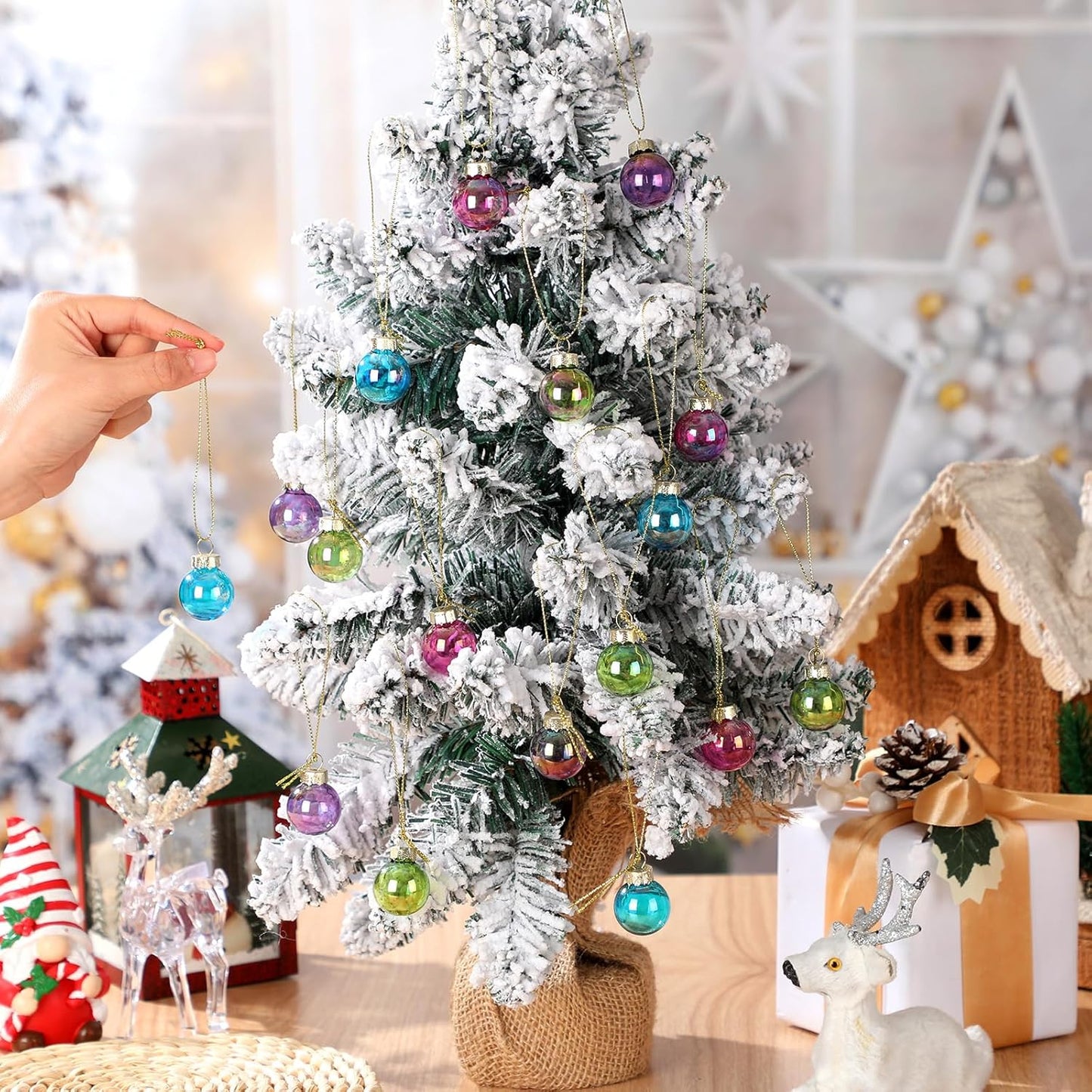 Tioncy 32 Pcs 1 Inch Mini Glass Christmas Ornaments Balls Shiny Christmas Balls Tiny Tree Hanging Decoration Small Colorful Ball Pendant for Xmas Party Supplies(Vibrant Color)