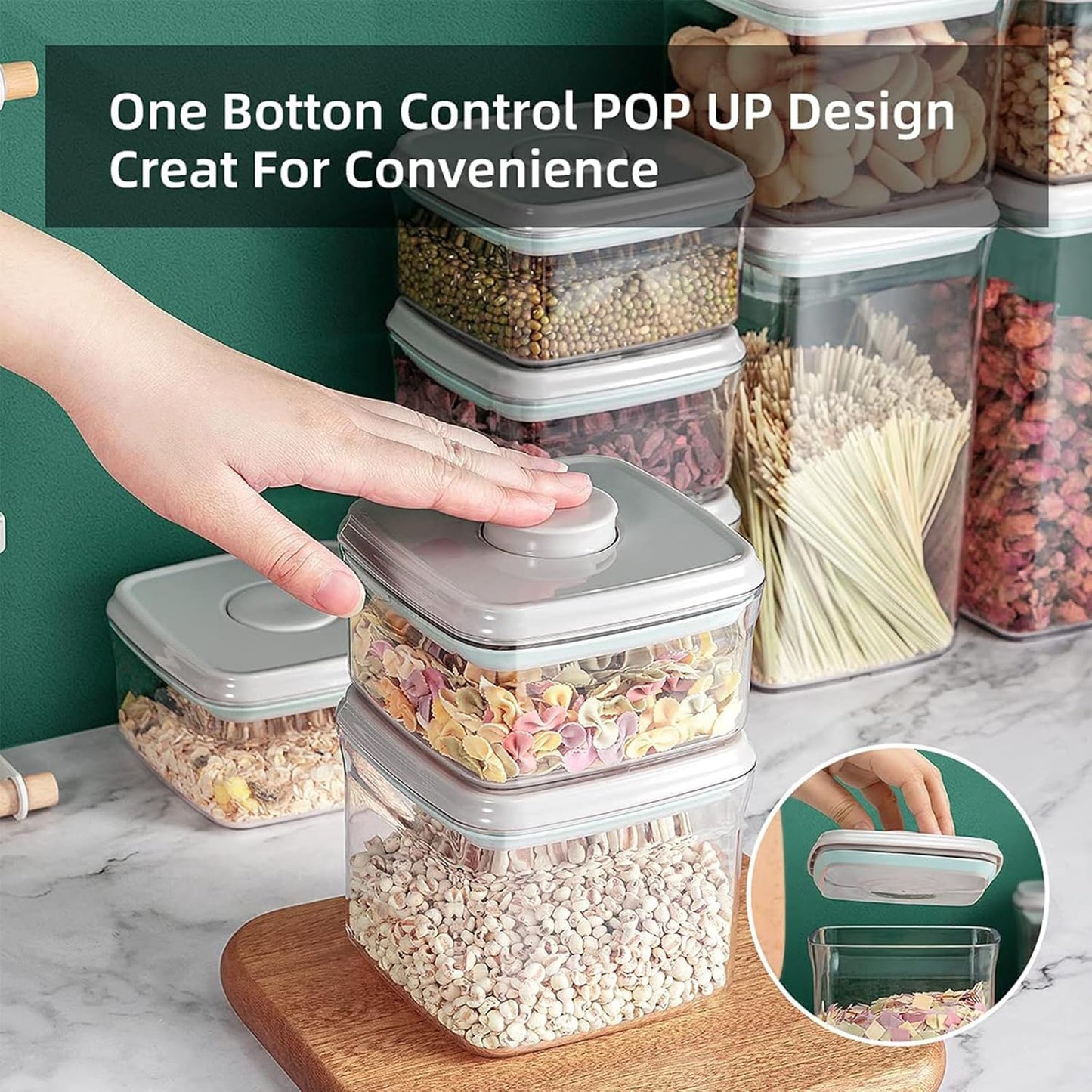 Pop Containers with Lids - Stackable Airtight Food Storage, Kitchen Pantry Storage Containers for Snacks Candy Salt Herbs Spices BPA-Free (8PCS (1.2 + 2.0 + 2.7 + 3.3 Qt) * 2)