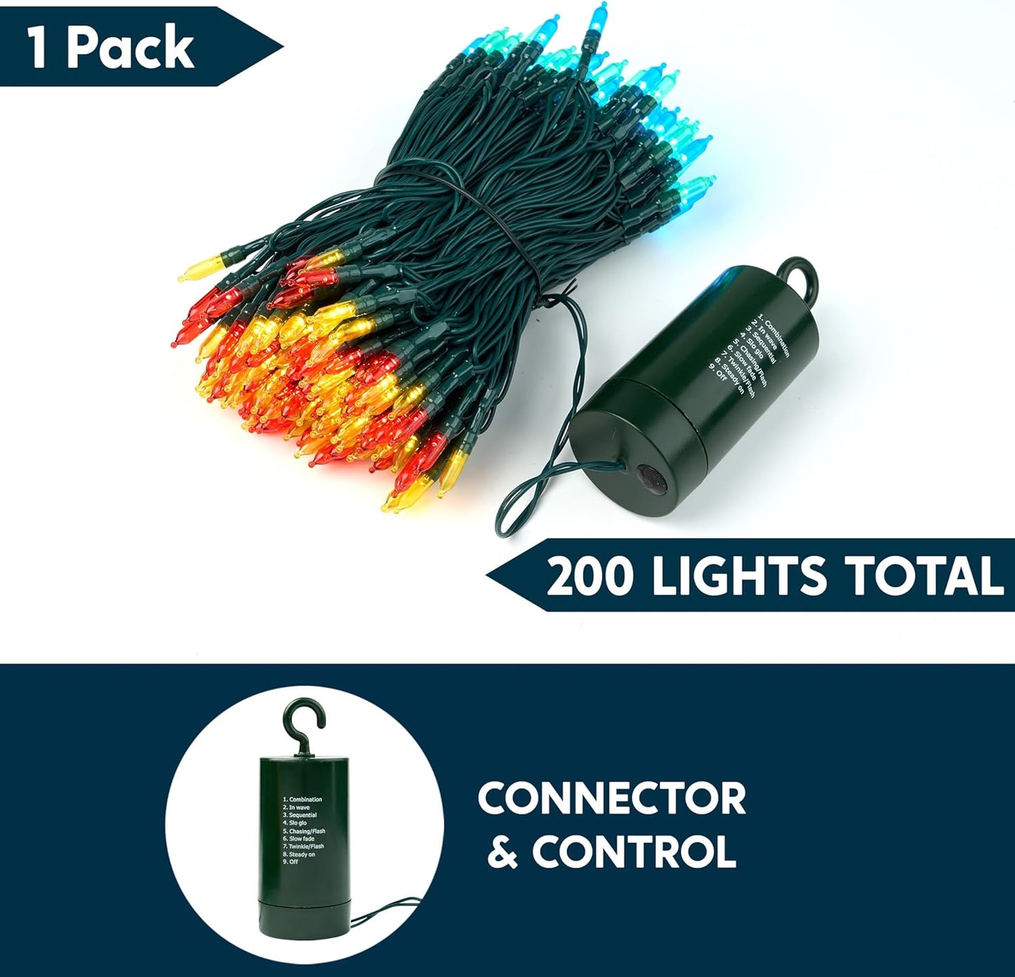 Joiedomi LED Christmas String Lights,200 Count 66.3FT Battery Operated Christmas Tree Fairy Lights with 8 Modes,Multifunction Green Wire for Xmas Decor Party Holiday House,Multicolor