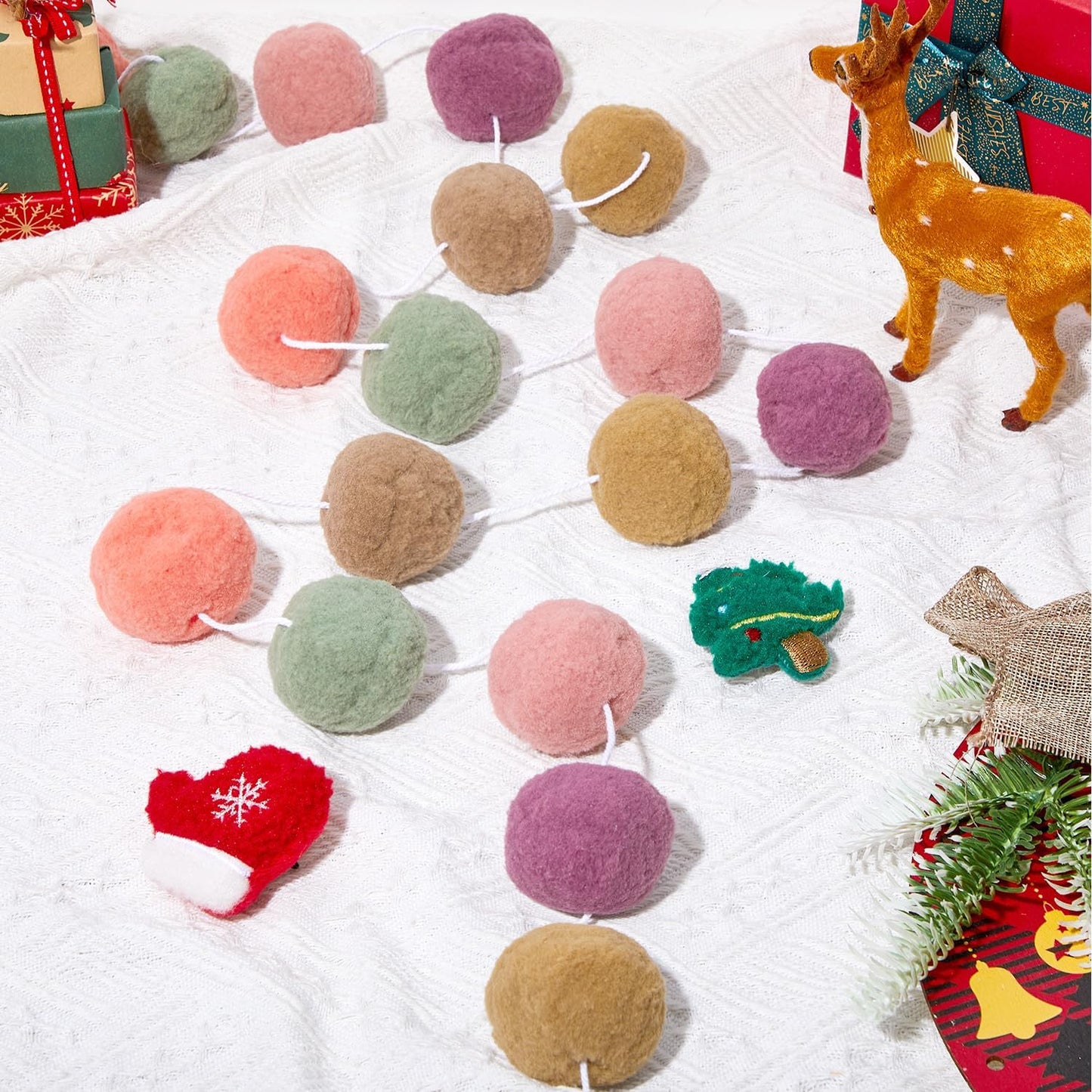 Boao 2 Pcs 2 Inch Large Pastel Colorful Pom Pom Garland 12 ft Long Felt Ball Bohemian Banner 36 Balls for Classroom, Christmas, Mantle Decor, Easter Tree Ornaments, Baby Shower Party Hanging Decor