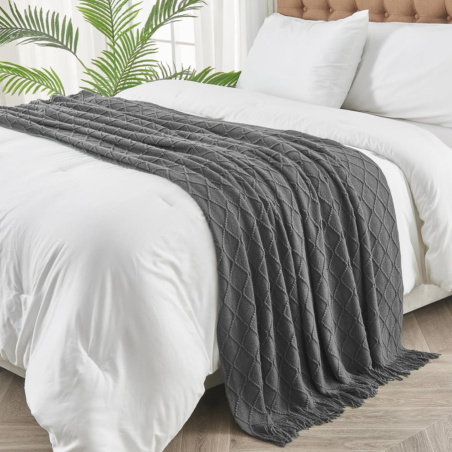 inhand Grey Throw Blanket for Couch and Bed, Soft Living Room Home Decor Knitted Twin Size Blanket, Outdoor Lightweight Breathable Summer Blanket, Farmhouse Warm Woven Decorative, 60"x80"