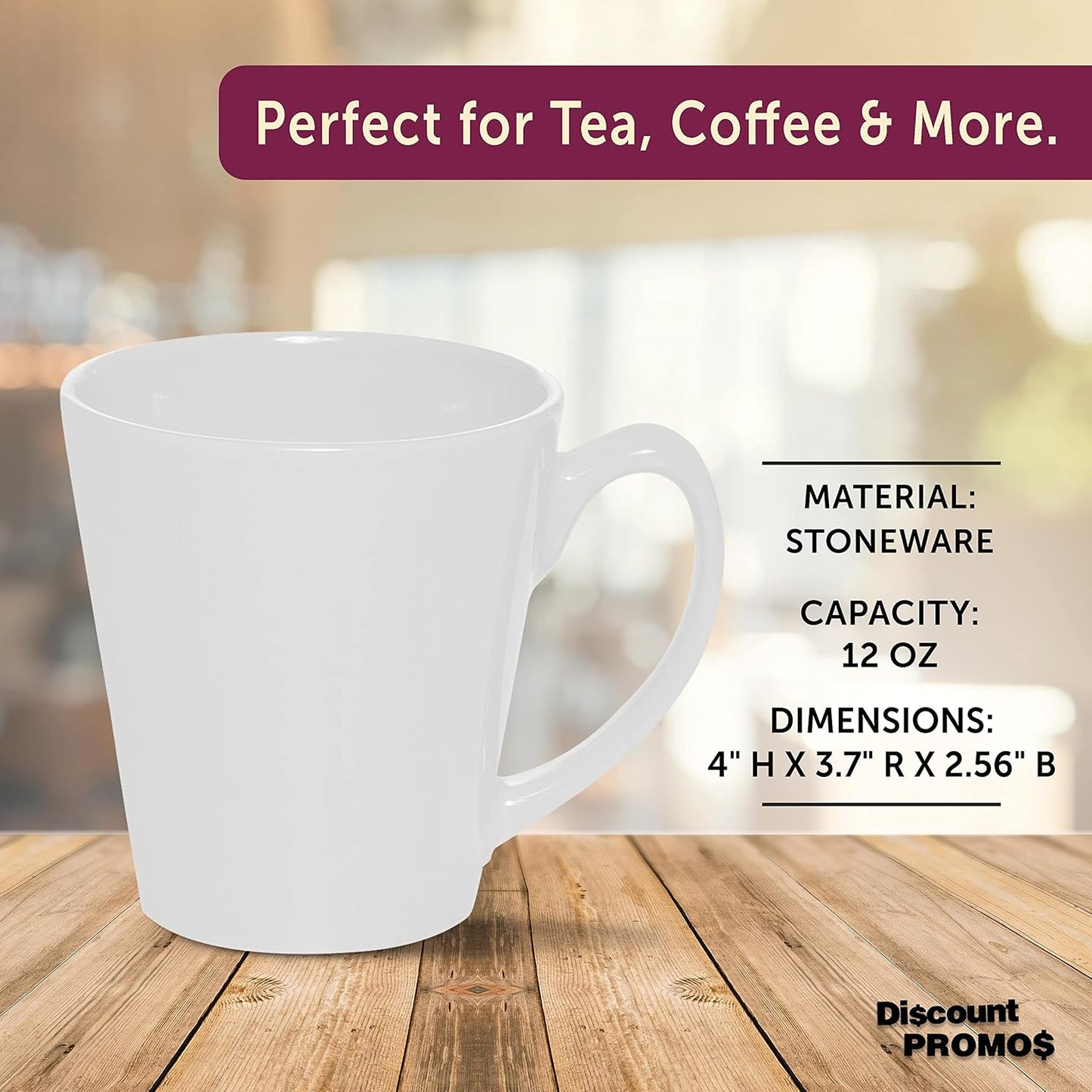 DISCOUNT PROMOS Glossy Ceramic Latte Coffee Mug 12 oz. Set of 10, Bulk Pack - Perfect for Tea, Espresso, Cappuccino, Hot Cocoa - White