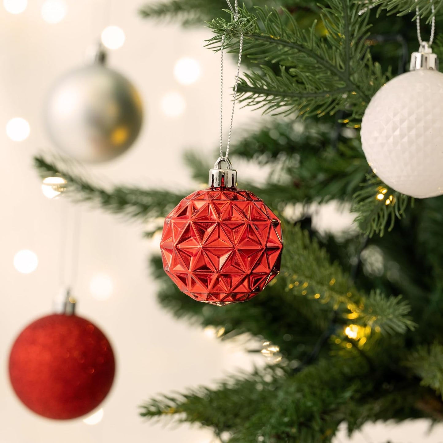 Valery Madelyn Christmas Tree Decorations Ornament Set for Fall Halloween, 50ct 2 Inches Red and White Shatterproof Christmas Ball Ornaments Hanging Xmas Holiday Party Decor