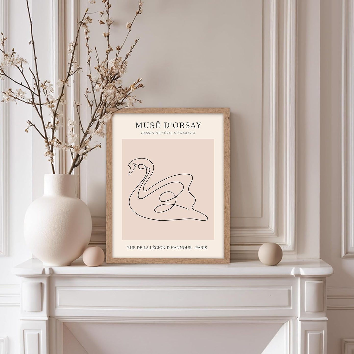 Poster Master Vintage Poster - Retro One Line Swan Drawing Print - Swan Art - Bird Art - Minimal Gift for Her, Animal Lover - Abstract Decor for Home, Office, Bedroom, 8x10 Beige Framed