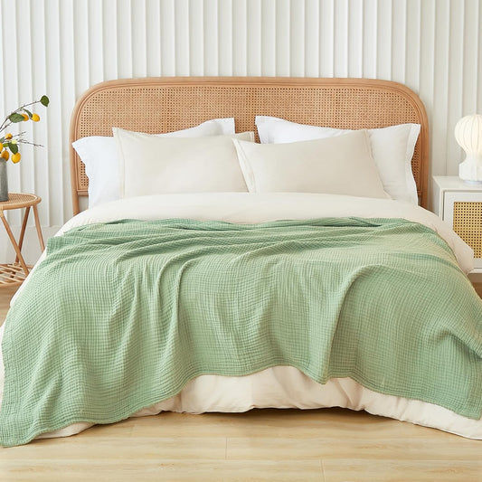 EMME Cotton Muslin Blanket King Size - Soft, Breathable Layering Blanket, 108"x90", All Season Gauze, Sage Green