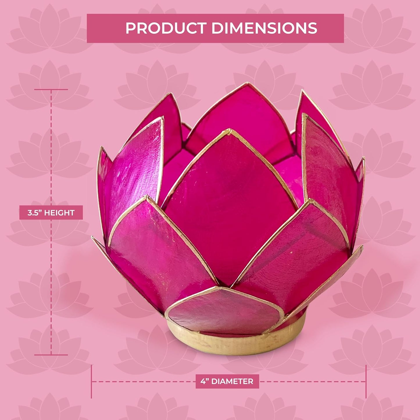 Blooming Lotus Capiz Shell Tealight Candle Holder, Handcrafted Decorative Tea Light Candleholder with Translucent Flower Petals for Ambient Illumination and Natural Elegance, Fuchsia