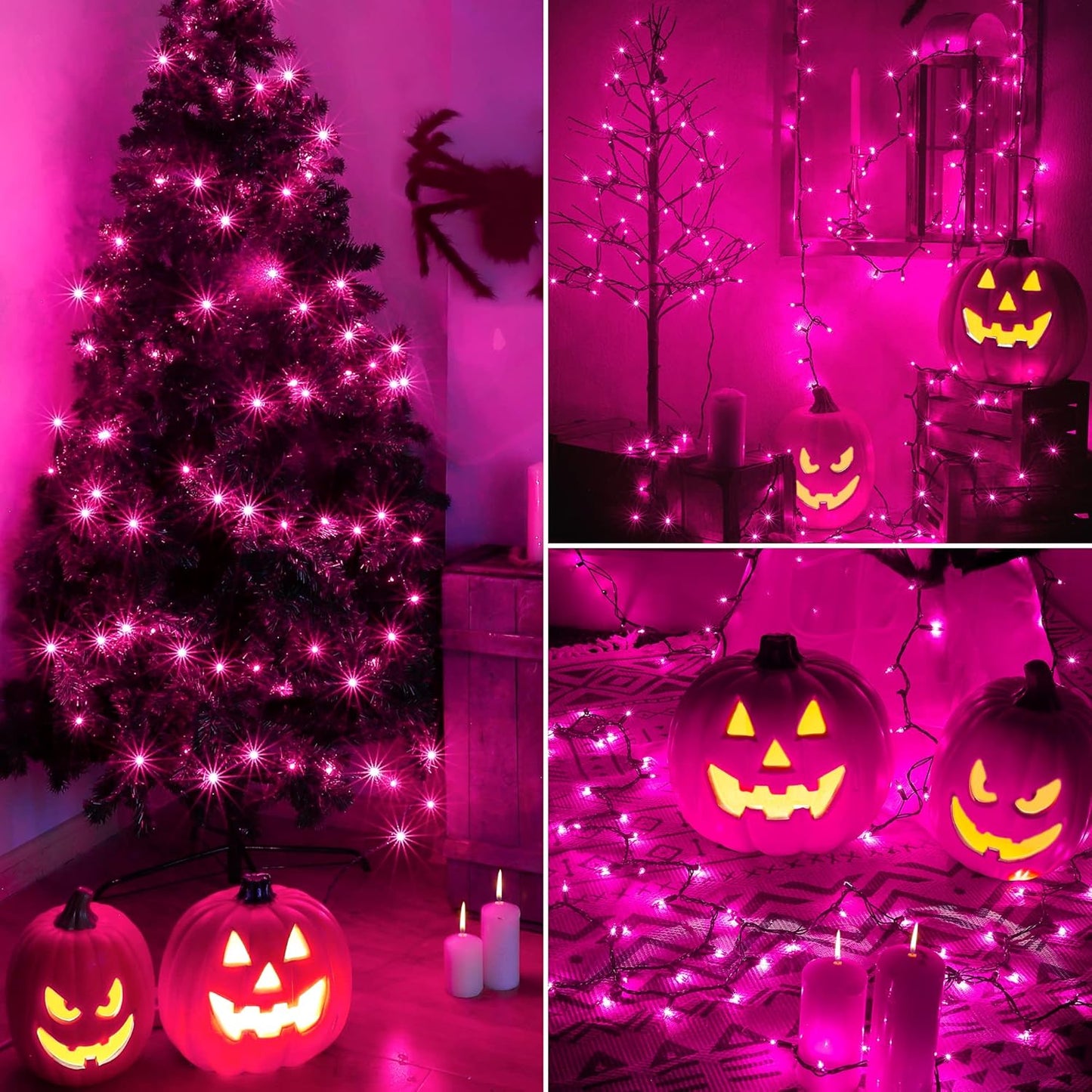 woohaha Outdoor Halloween Lights, 2PACK 13ft 50 Count Incandescent Blubs & Green Wire Mini Lights, 120V High-Voltage Connectable Light String, for Indoor Patio Garden Tree Party Decoration, Purple
