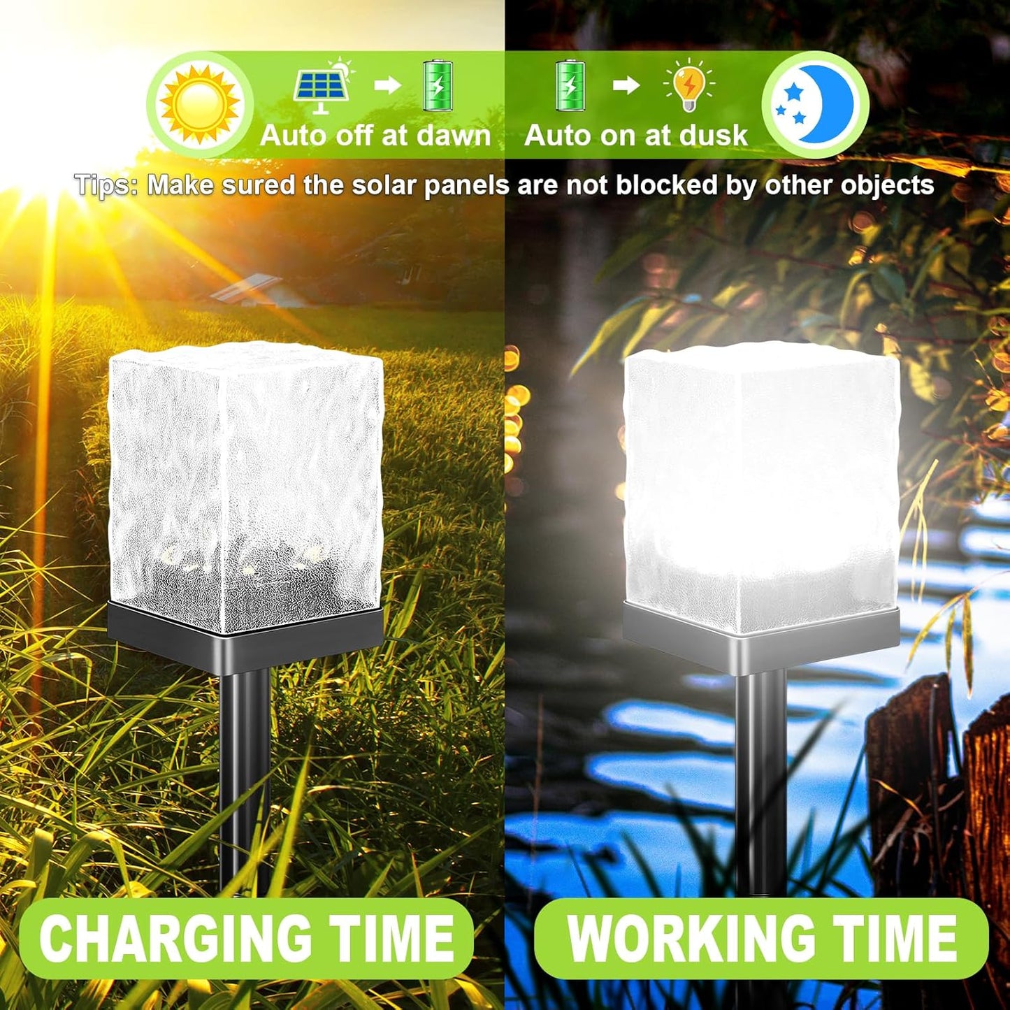 Solar Ice Brick Pathway Lights, LED Outdoor Waterproof Ground Light, Multi-use Landscape Lighting for Lawn & Table | Auto On/Off Solar Powered Garden Yard Decoration (Cool White, 4 Pack)