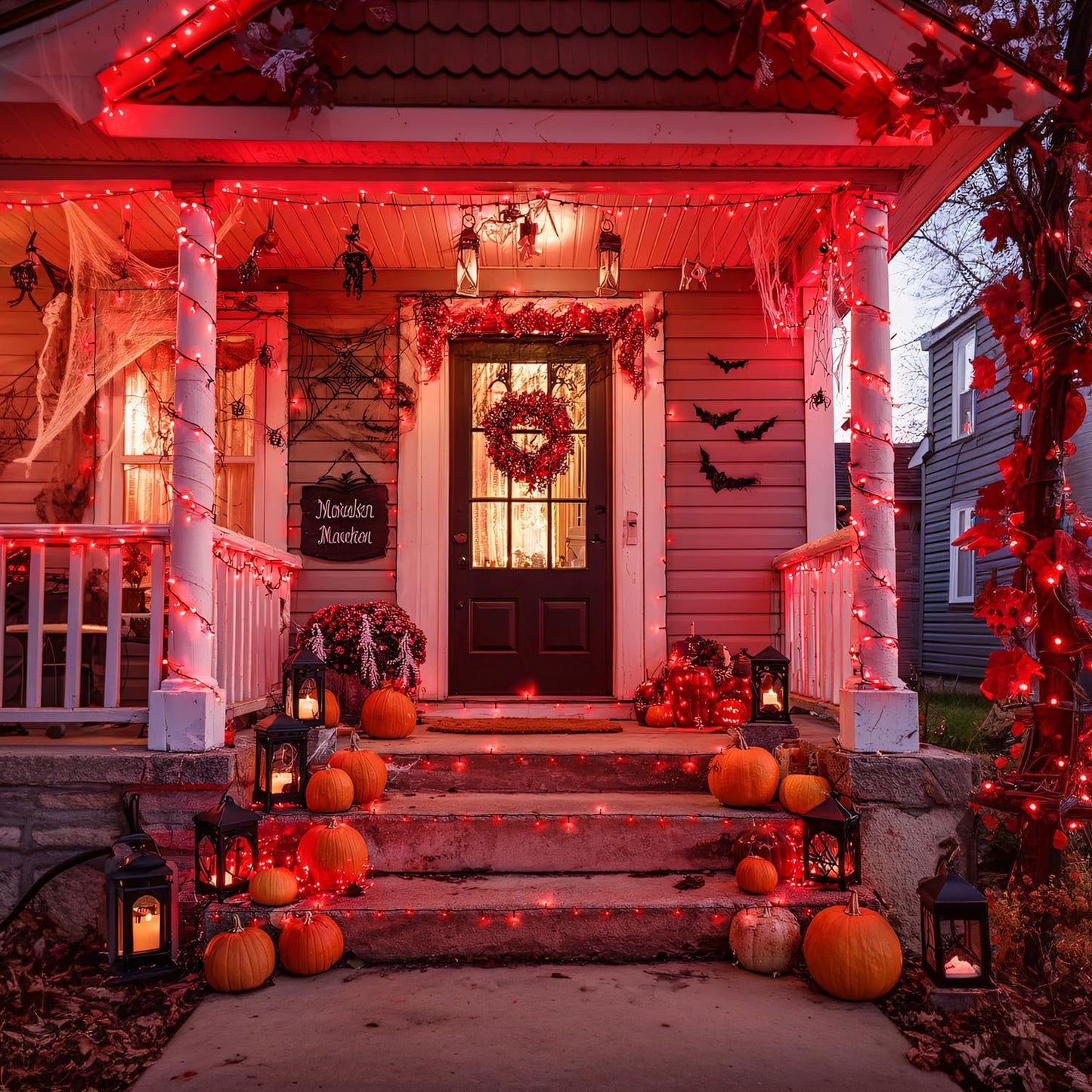 JMEXSUSS 2 Pack Red Solar Lights Outdoor Waterproof, Total 400 LED 151FT Red Halloween Lights, 8 Modes Solar Christmas String Light for Outside Yard Patio Garden Tree Decorations