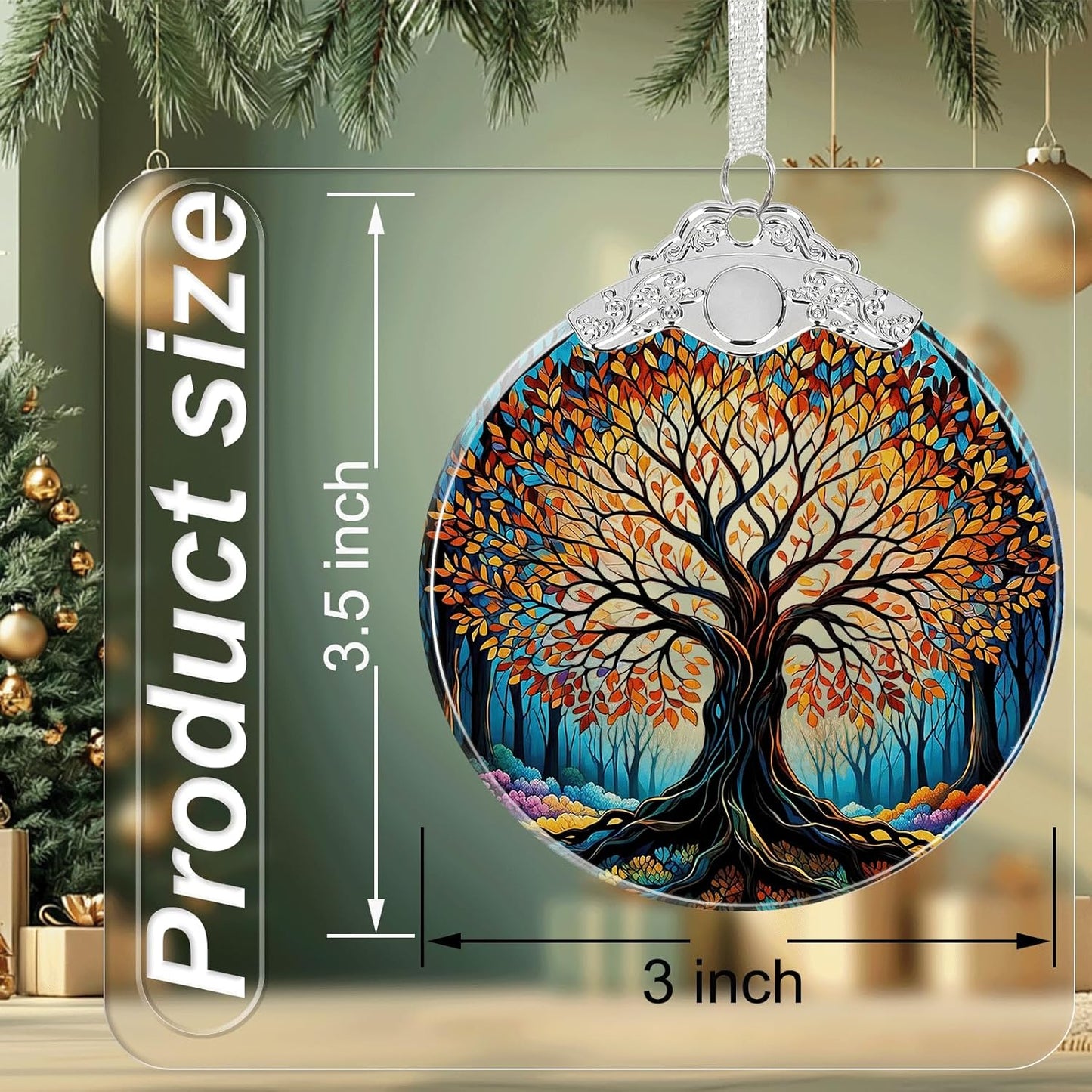 Tree of Life Stained Glass Christmas Ornament - Hanging Ornaments for Christmas Tree Decorations -Holiday Keepsake Present Exchange Idea -2