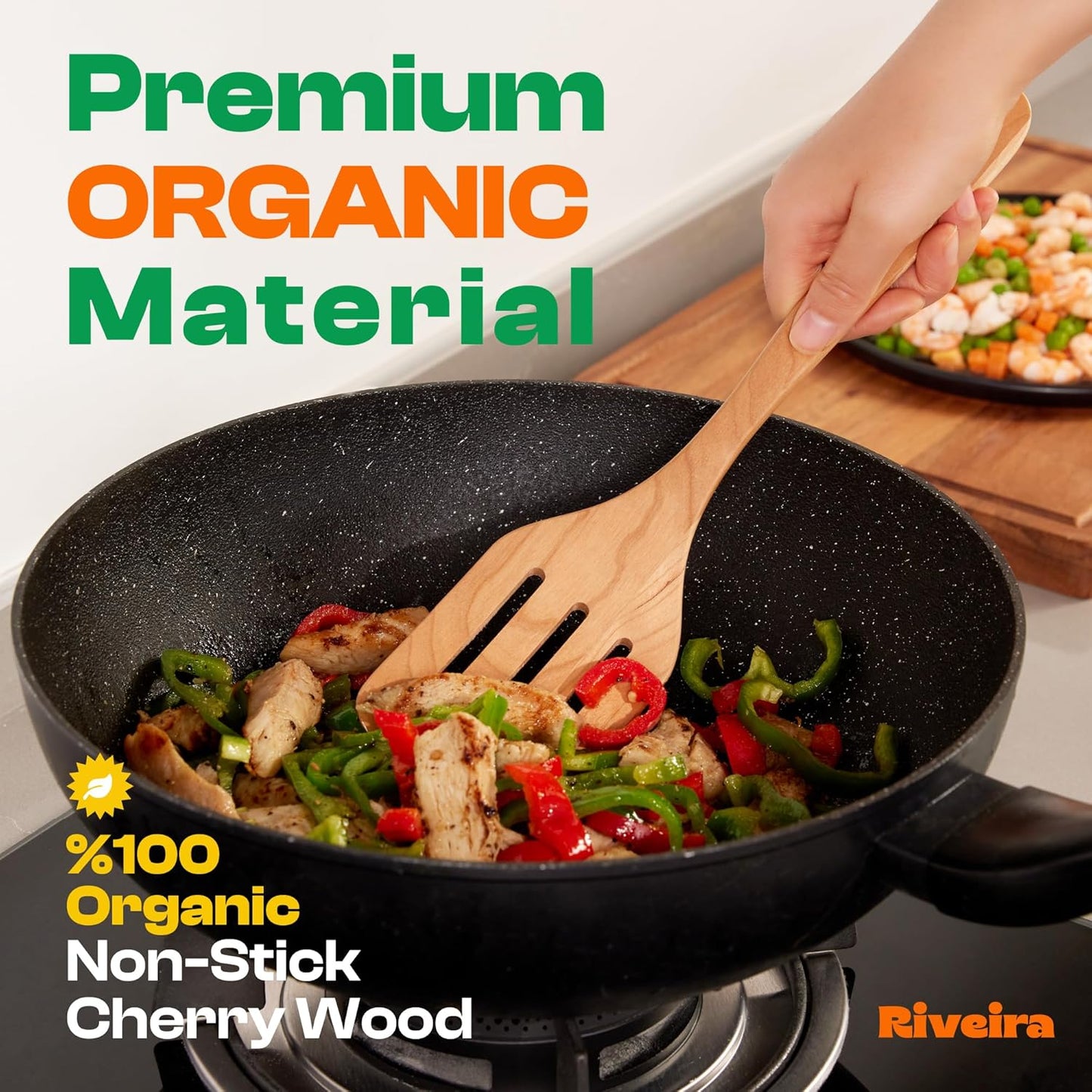 Riveira Cherry Wooden Spoons for Cooking Set of 9 – Natural Cherry Wooden Cooking Utensils, Wooden Spatula, Wooden Spoon - Premium Quality Wooden Utensil Set for Non-Toxic Cooking