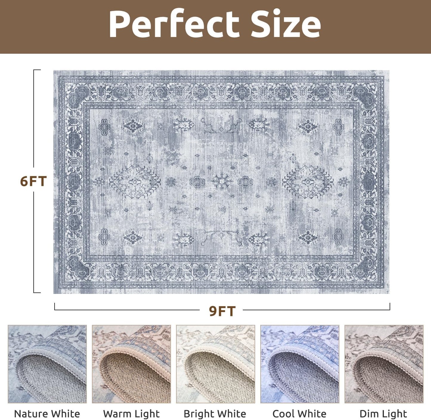 AMOAMI-Vintage Area Rug 6X9 Blue Rugs for Living Room-Soft Living Room Rug Non Slip Rugs for Bedroom Carpet Machine Washable Rug for Dining Room Bedside Office Room Decor