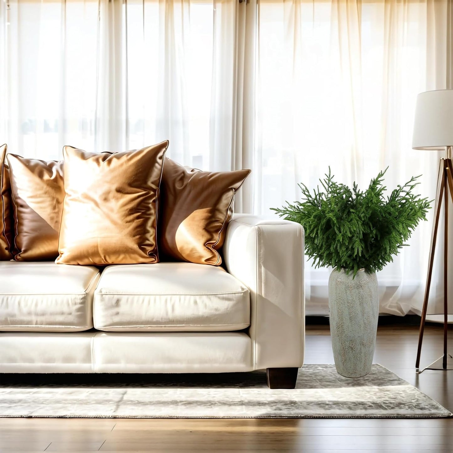 12Pcs Artificial Norfolk Pine Branches 36" Plastic Christmas Plants Decor Faux Greenery Stems Pine Picks Outdoor Faux Plants UV Resistant for Xmas Indoor, Front Porch Home Décor (12, 36inch)