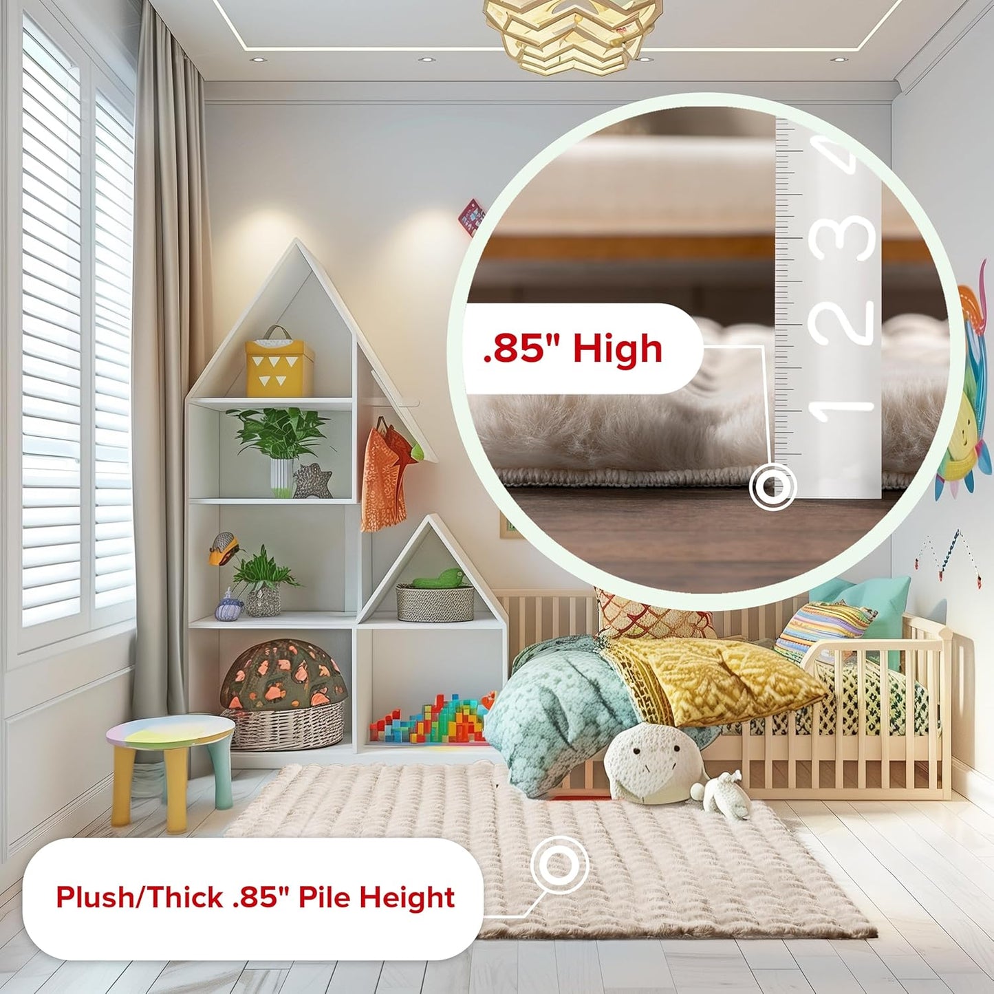 nuLOOM Jeni Solid Faux Rabbit Machine Washable Area Rug, Oval 5' x 7'6", Beige