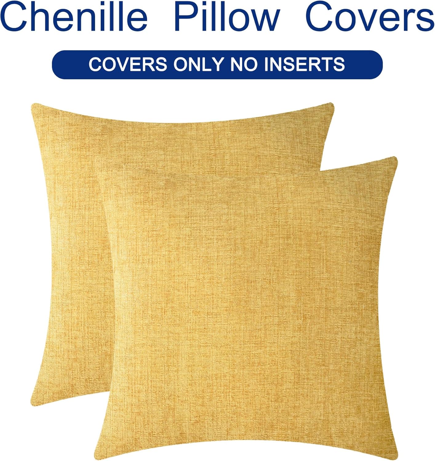CaliTime Throw Pillow Covers Decorative 22 X 22 Inches Pack of 2 Cozy Chenille Cushion Cases for Couch Sofa Bed Living Room Home Gold