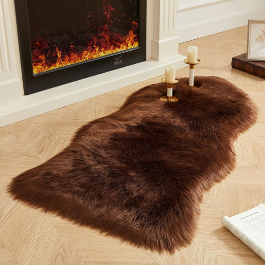 AMTOVO Faux Fur Rug, Coffee Area Rug, Fluffy Sheepskin Rug, Fuzzy Ultra Soft 2 x 4 ft Shag Rugs for Bedroom Sofa Throw Cushion Room Decor, Sheepskin