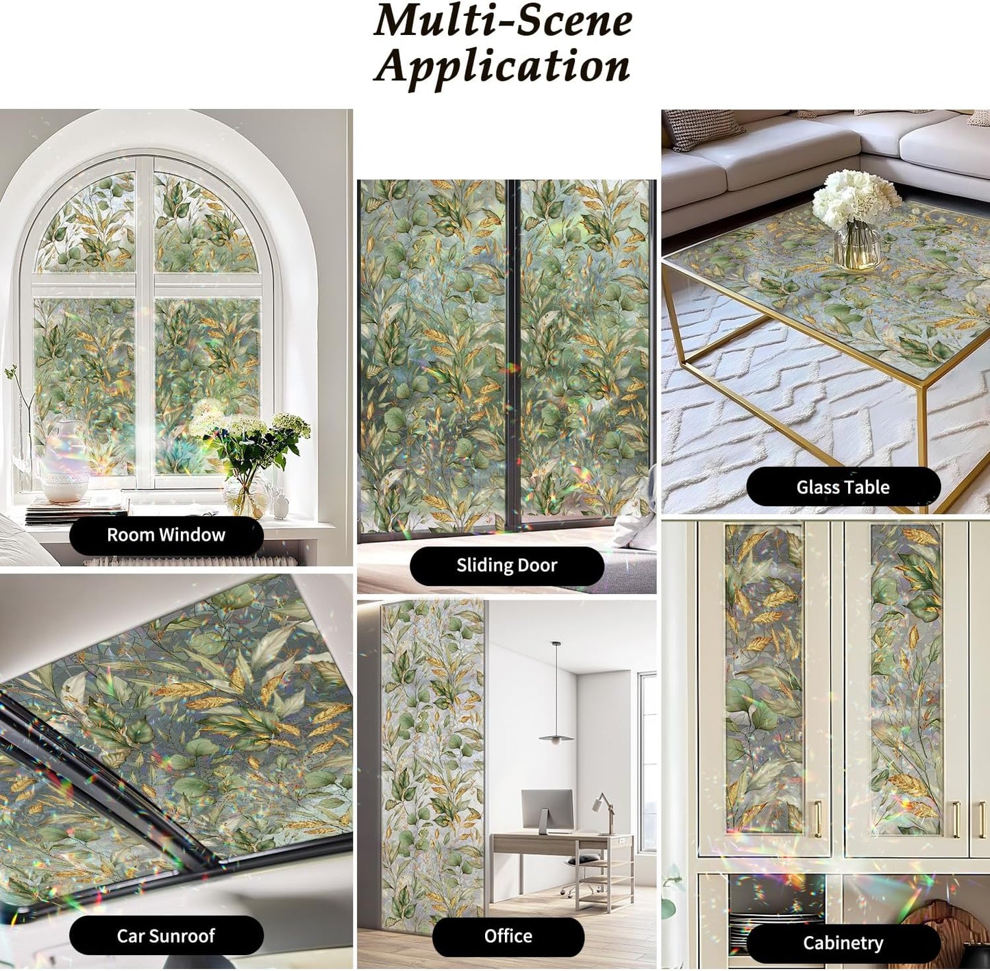 Rainbow Window Privacy Film with Tools, 3D Stained Glass Window Film, Spring & Autumn Leaves, 16.93" x 157.48"(43X400CM)