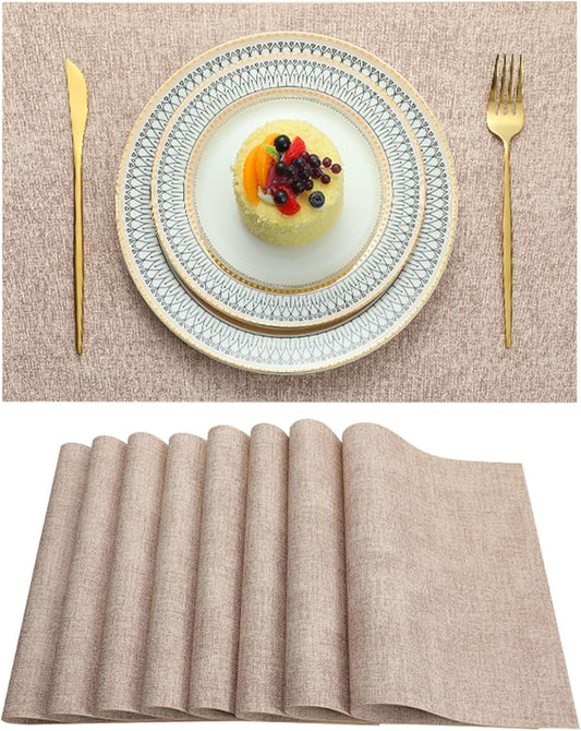 Placemats Set of 6 Washable Heat Resistant Place Mats PVC Woven Dining Table Mat Pink 6pcs
