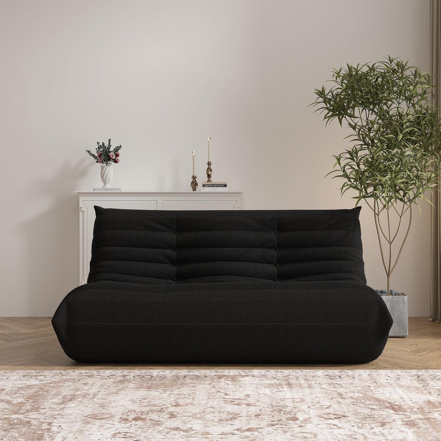 Bean Bag Chair, Loveseat Fireside Chair Bean Bag Sofa Large Bean Bag Chair for Adults, 2 Seater Bean Bag Chairs for Teens with High Density Comfortable Foam, Bean Bag for Living Room, Bedroom (Black)